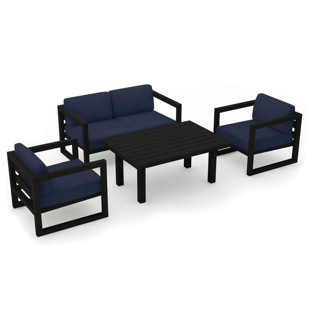 Avion Classic 4 Piece Aluminum Loveseat Set - Black - Spectrum Indigo