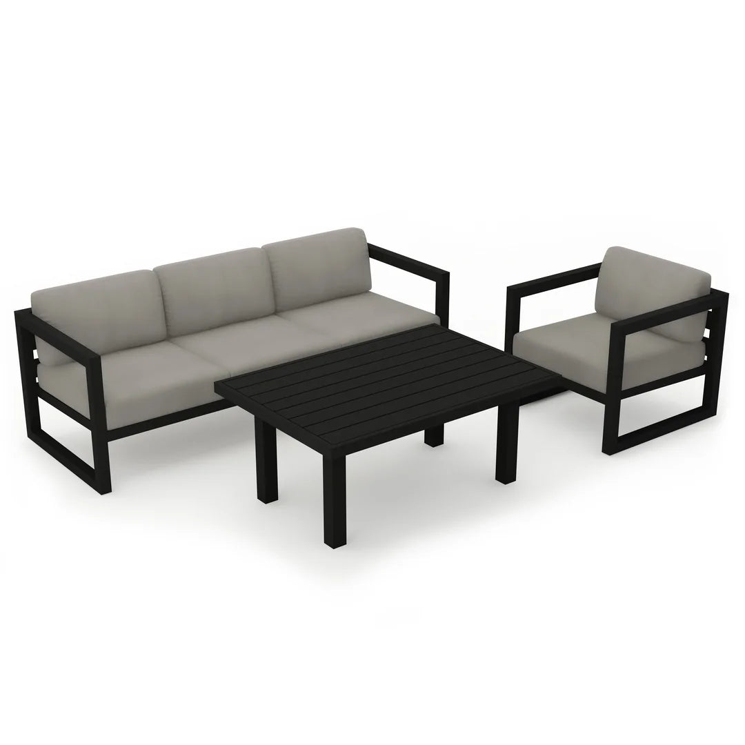 Avion Classic 3 Piece Aluminum Sofa Set#Finish_Black#Fabric_Canvas Charcoal