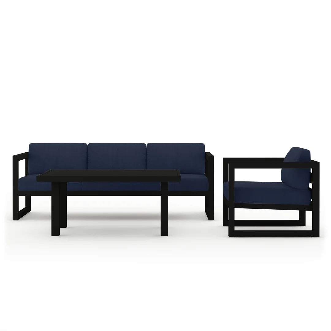 Avion Classic 3 Piece Aluminum Sofa Set - Black - Spectrum Indigo