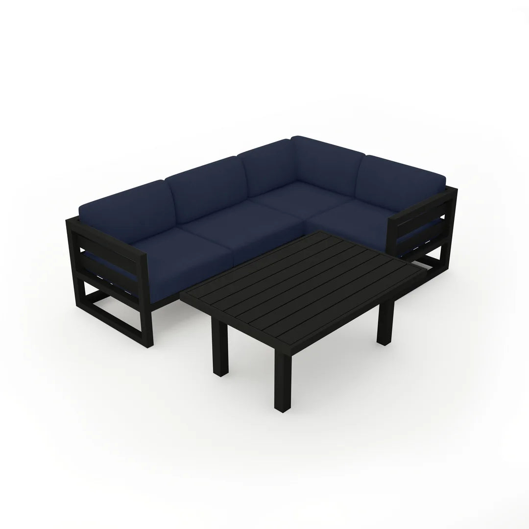 Avion Classic 5 Piece Aluminum Sectional Set - Black - Spectrum Indigo
