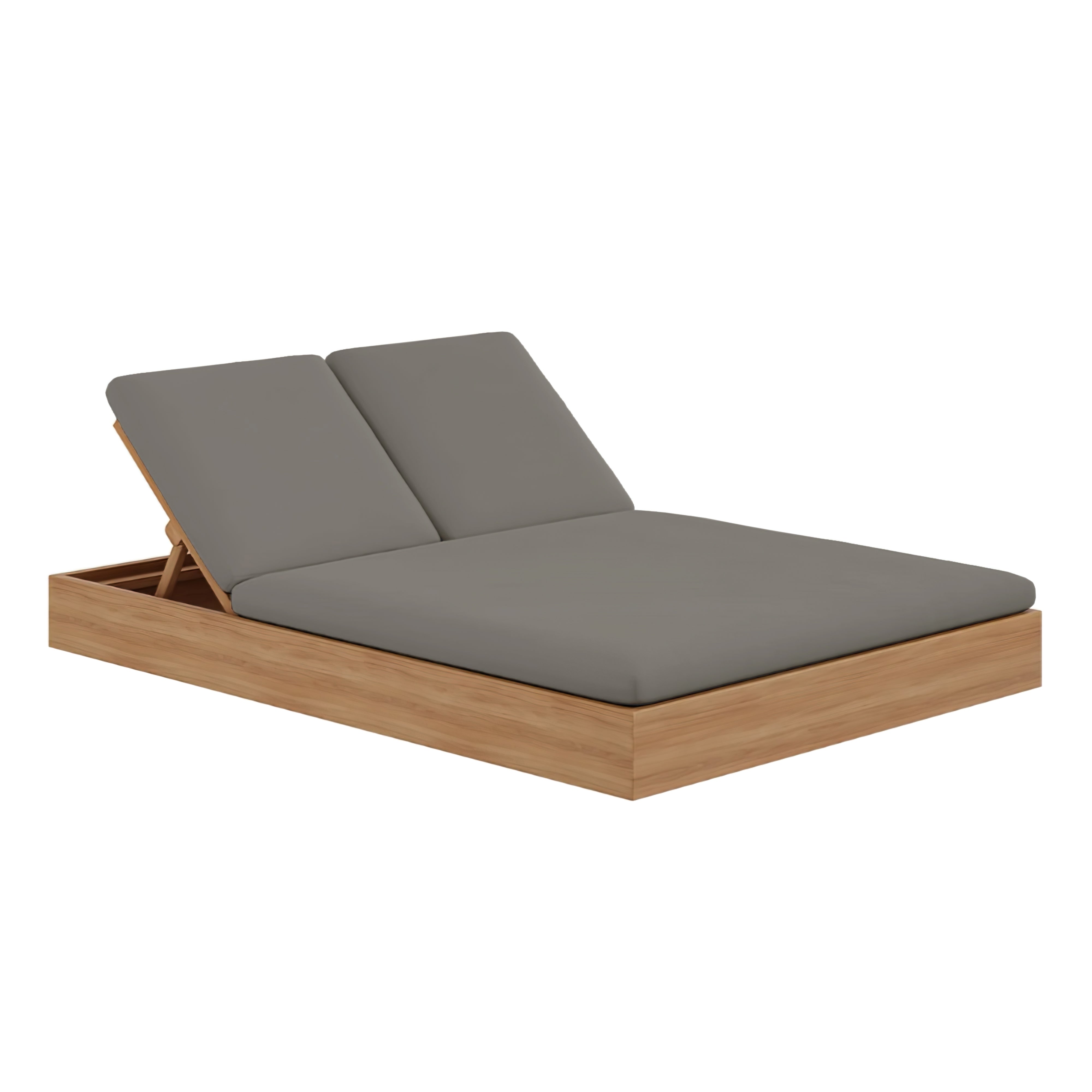 Beja Double Sunbed#Finish_Natural Sanded#Fabric_Canvas Charcoal