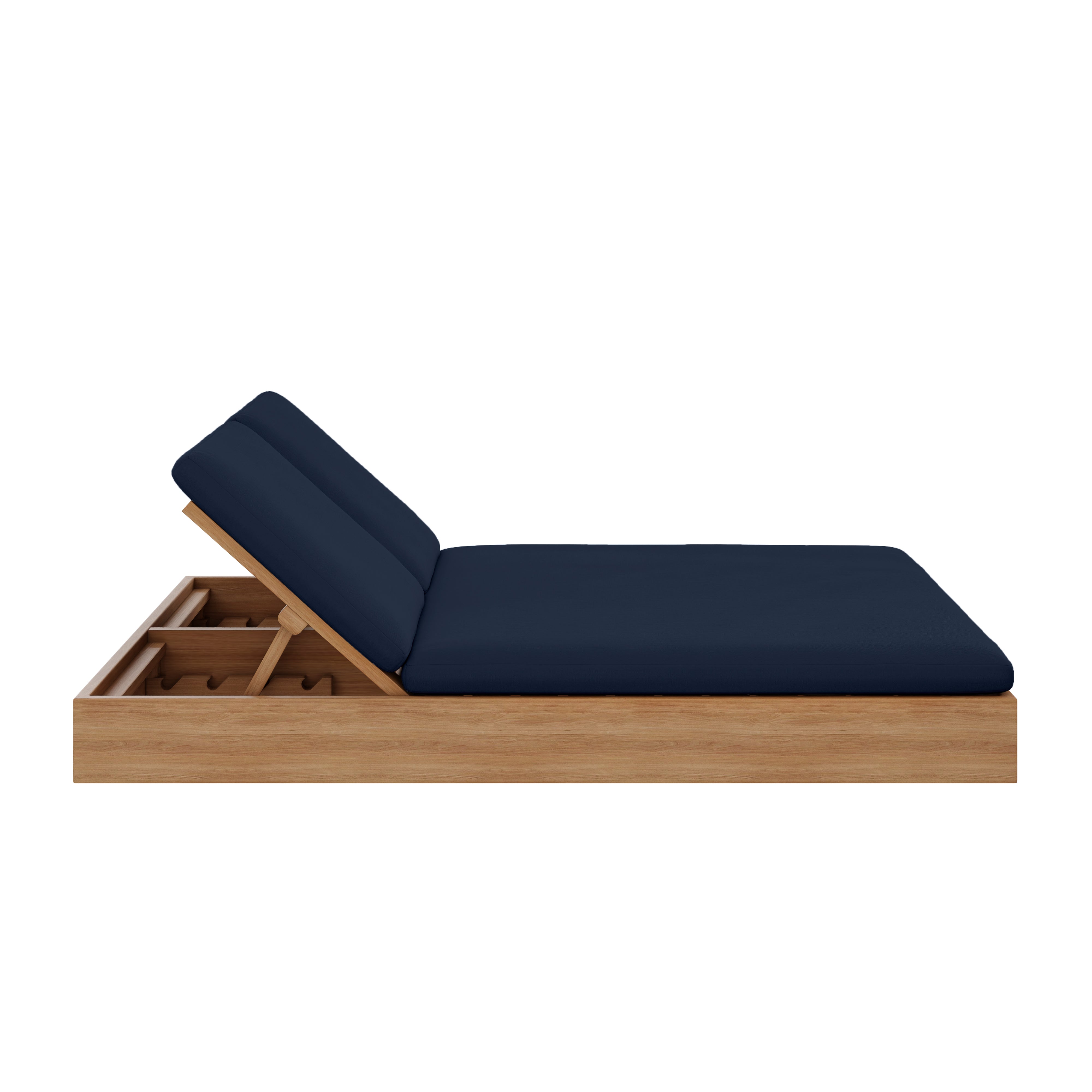 Beja Double Sunbed#Finish_Natural Sanded#Fabric_Spectrum Indigo