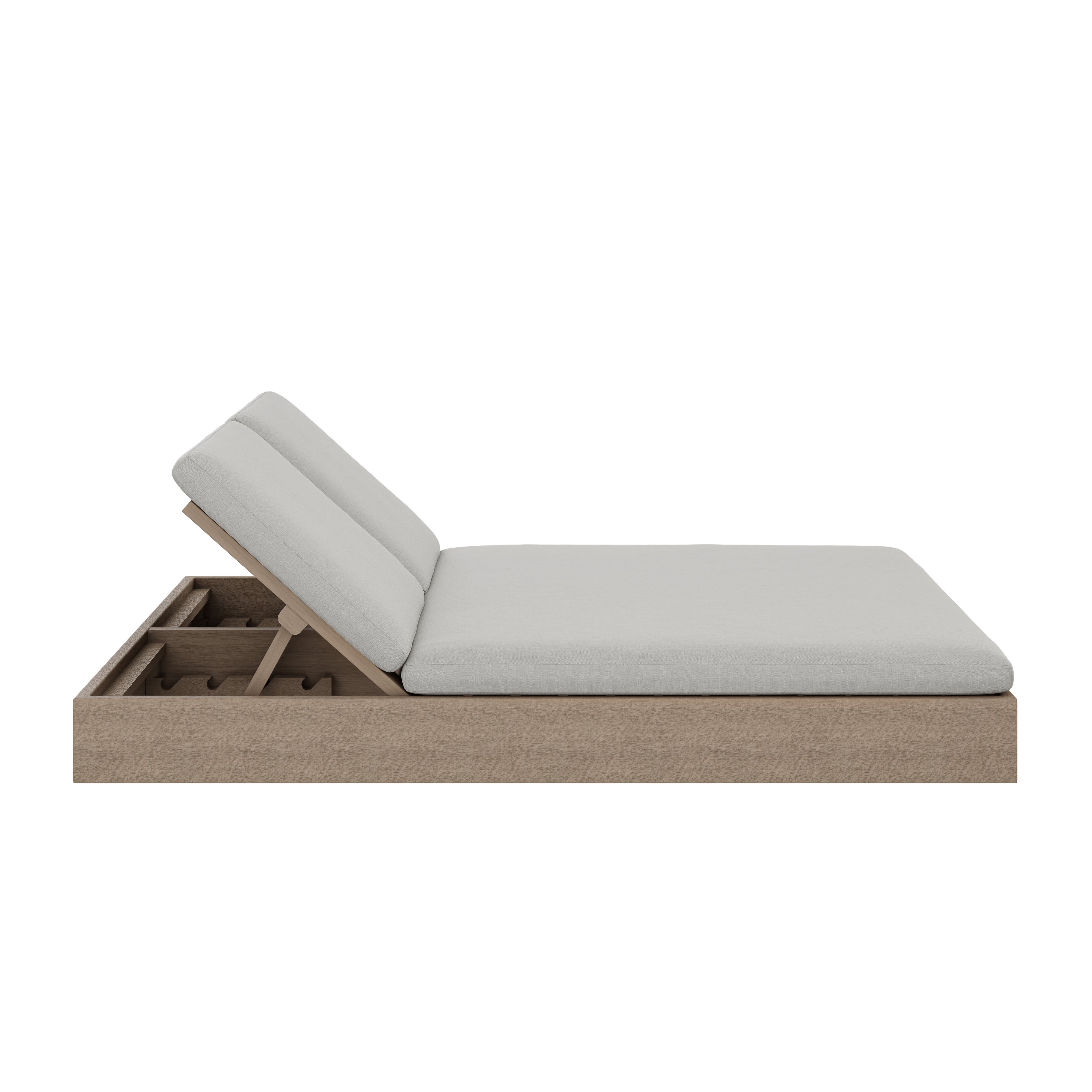 Beja Double Sunbed#Finish_Weathered#Fabric_Cast Silver