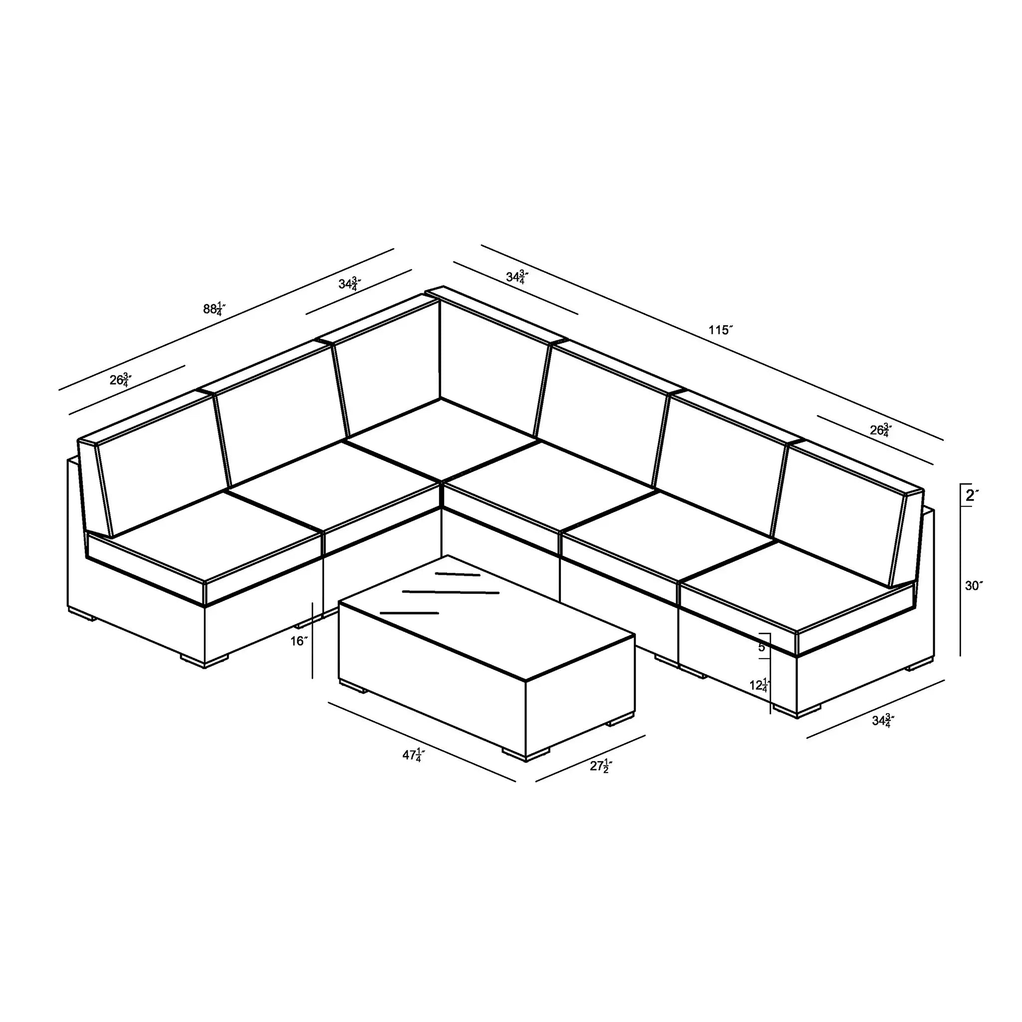 Harmonia Living Arden 7 Piece Aluminum Sectional Set 52