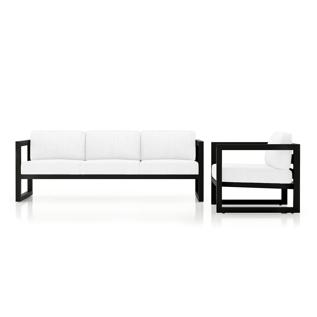Avion 2 Piece Aluminum Sofa Set#Finish_Black#Fabric_Canvas Natural
