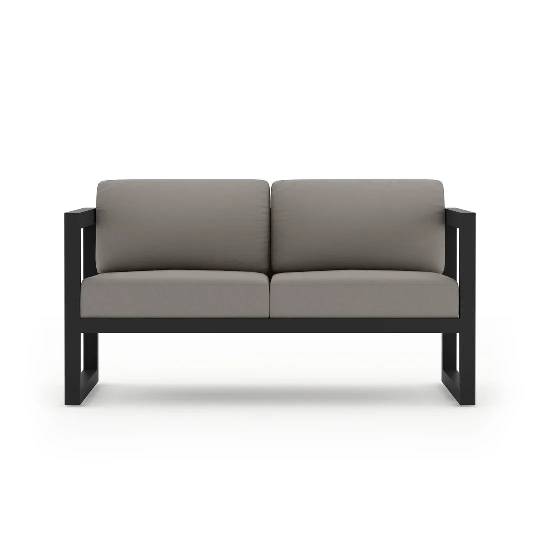 Avion 3 Piece Aluminum Sofa Loveseat Set#Finish_Black#Fabric_Canvas Charcoal
