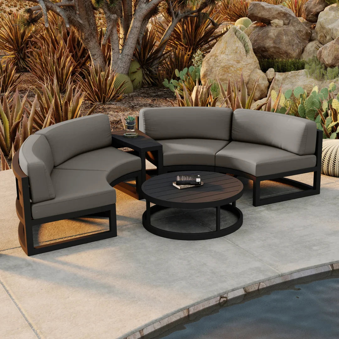 Avion 4 Piece Aluminum Curve Sectional Set#Finish_Black#Fabric_Canvas Charcoal