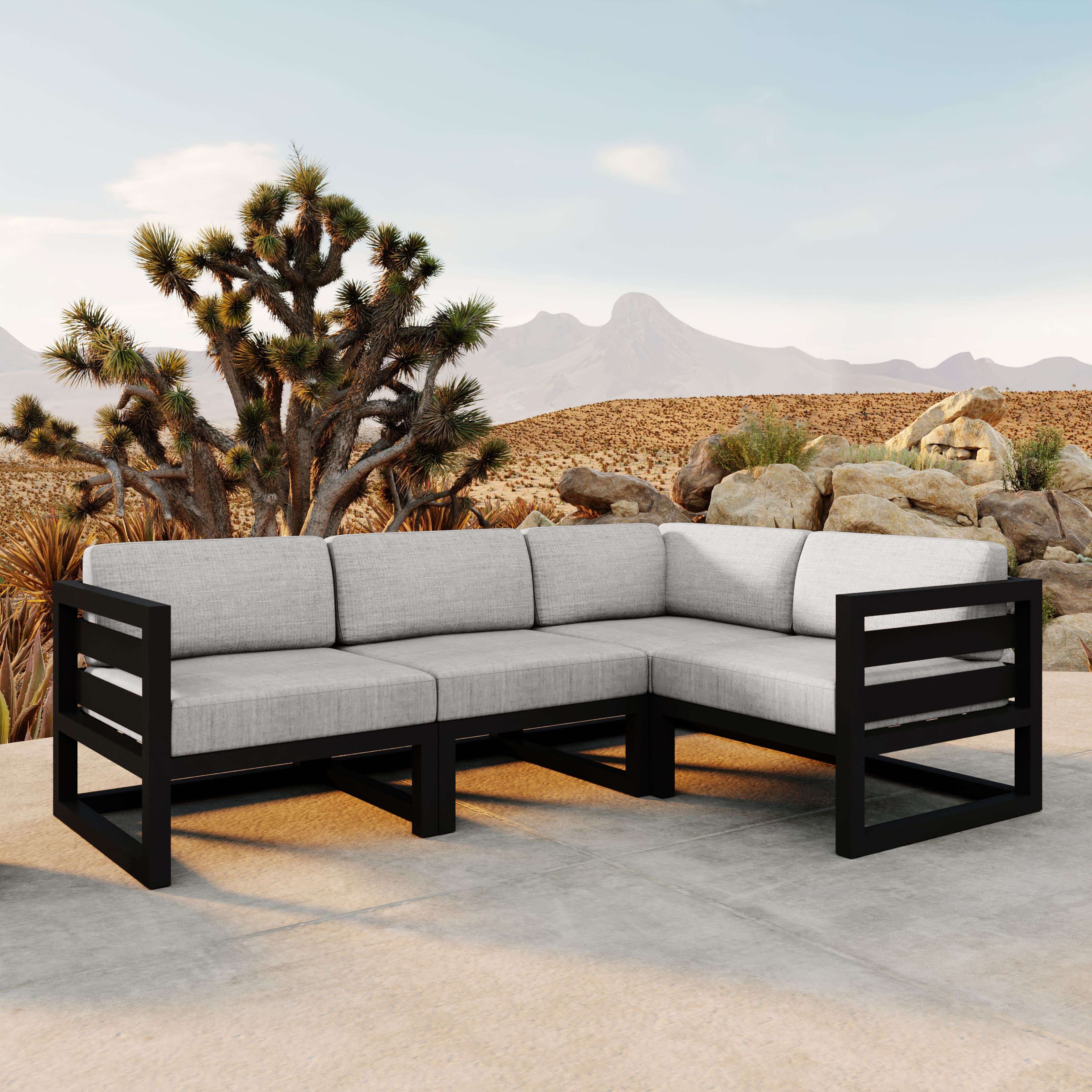 Avion 4 Piece Aluminum Sectional Set#Finish_Black#Fabric_Cast Silver
