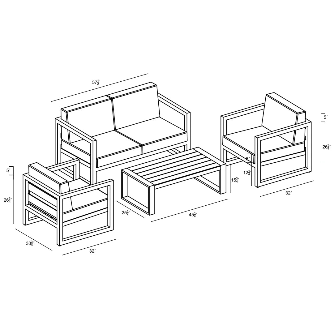 Avion 4 Piece Aluminum Loveseat Set