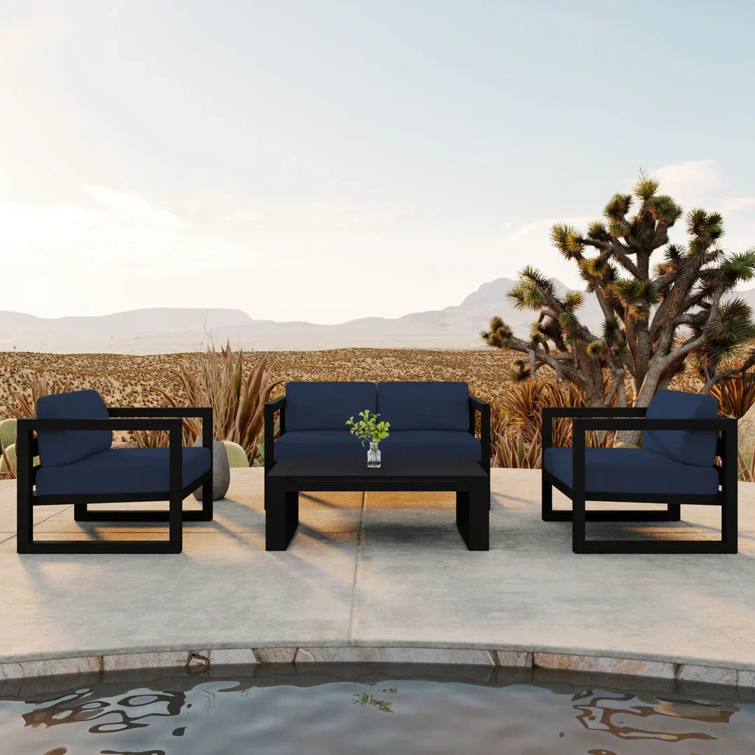 Avion 4 Piece Aluminum Loveseat Set - Black - Spectrum Indigo