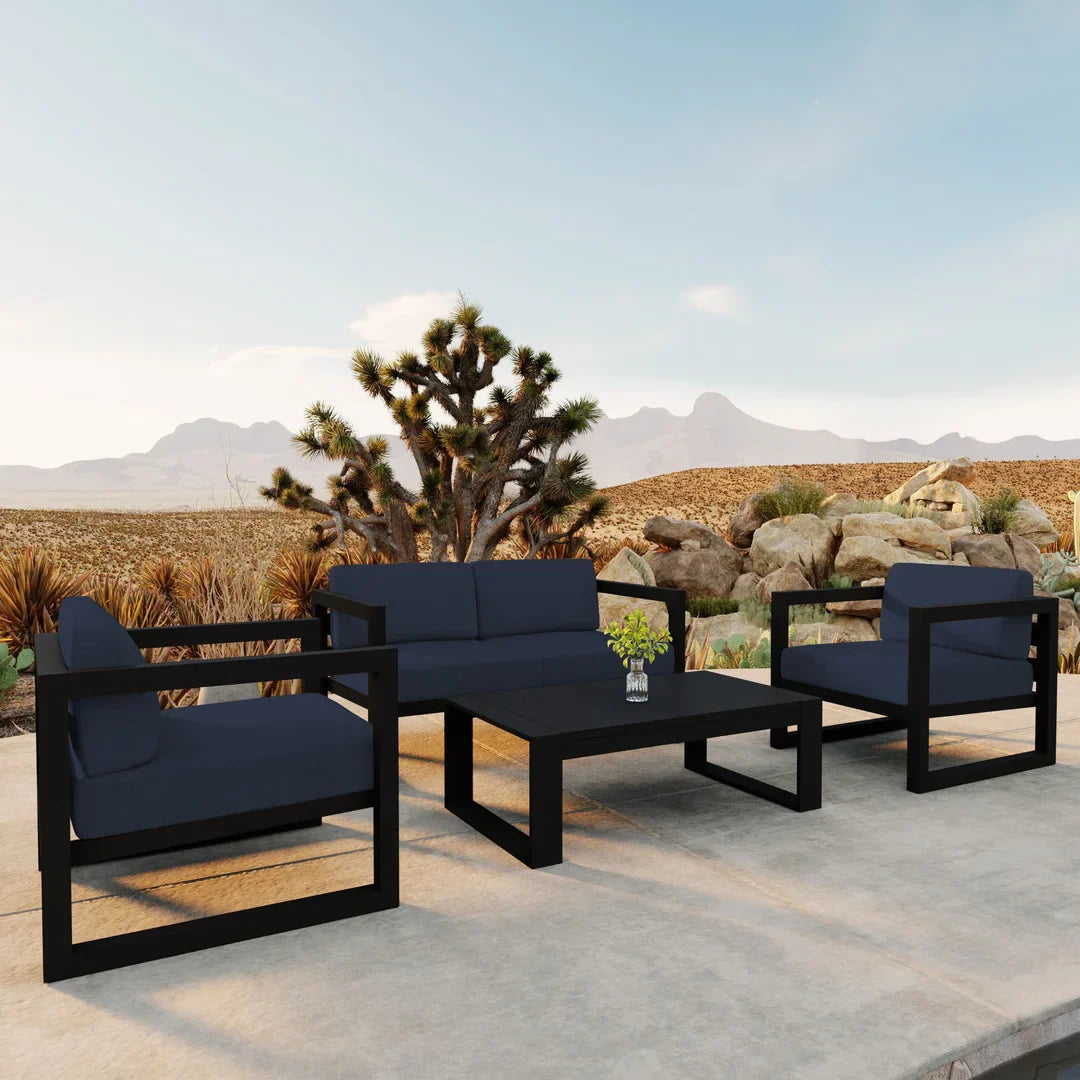Avion 4 Piece Aluminum Loveseat Set - Black - Spectrum Indigo