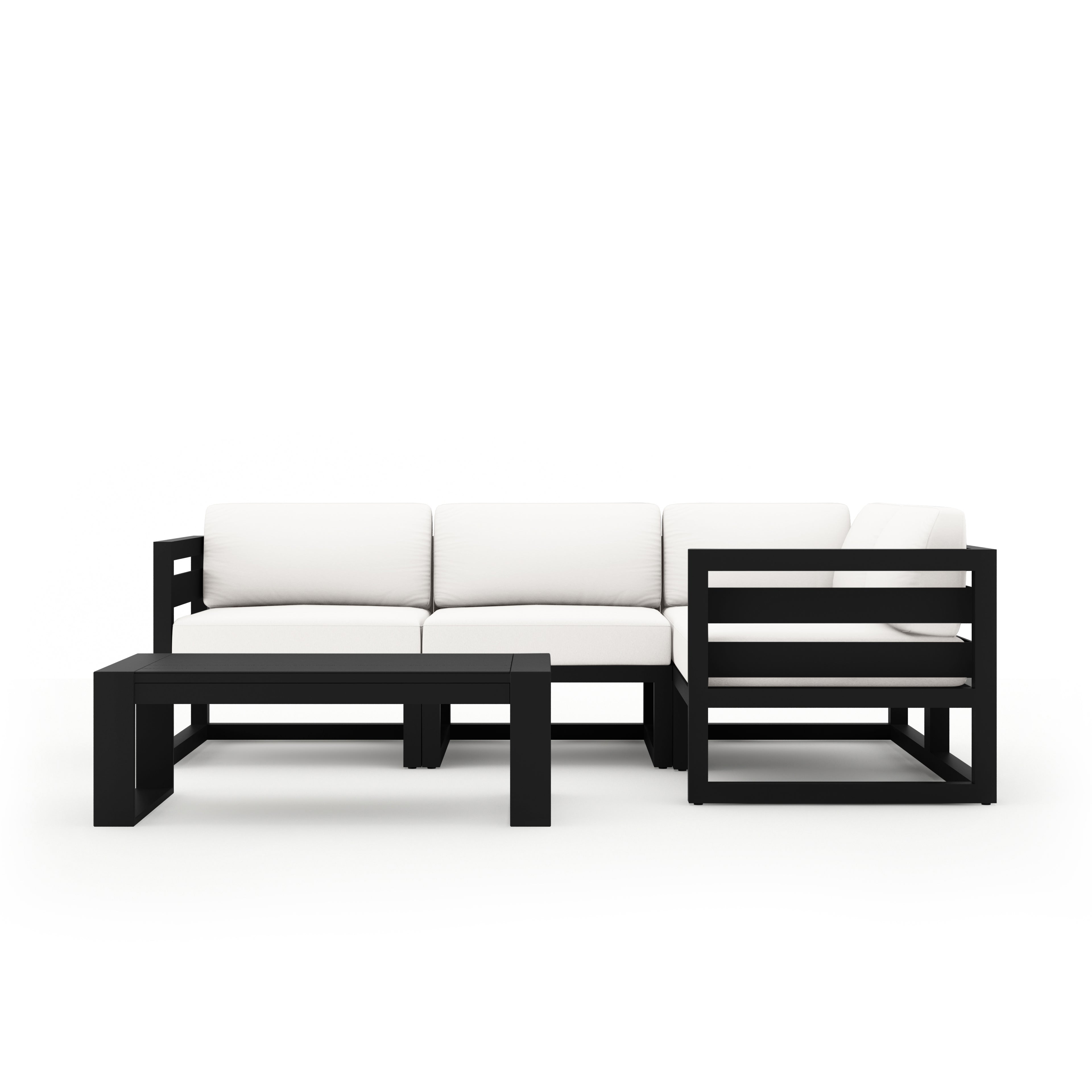 Avion 5 Piece Aluminum Sectional Set#Finish_Black#Fabric_Canvas Natural