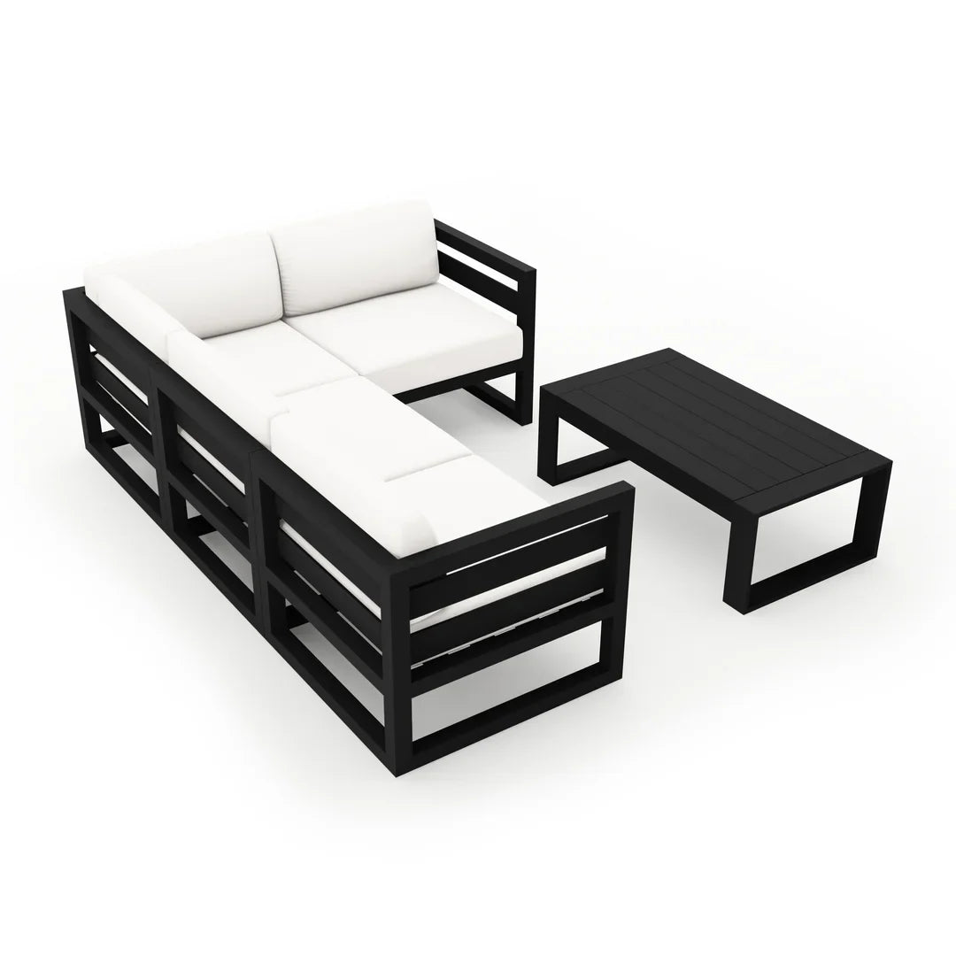 Avion 5 Piece Aluminum Sectional Set - Black - Canvas Natural