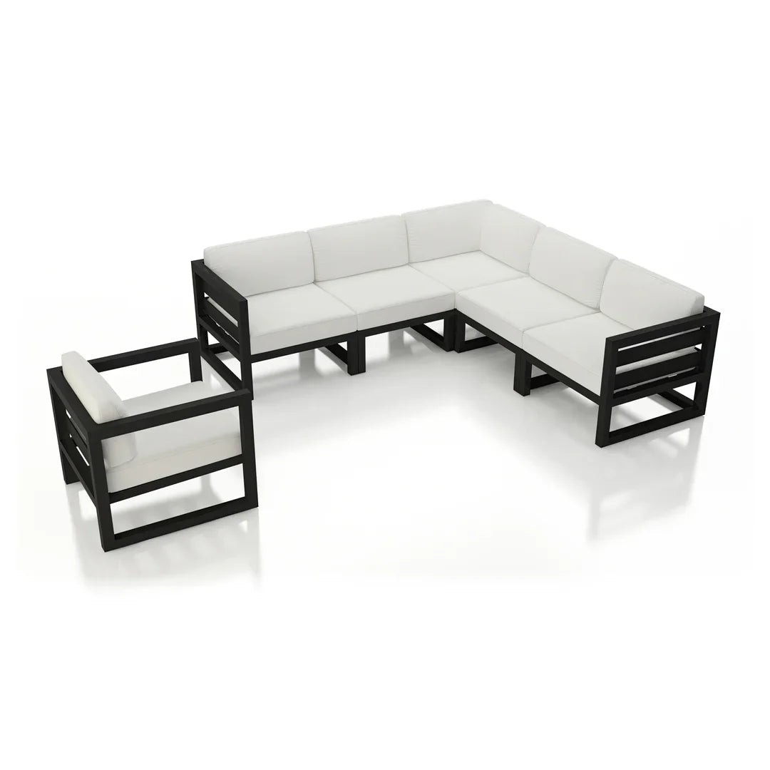 Avion 6 Piece Aluminum Sectional Set#Finish_Black#Fabric_Canvas Natural