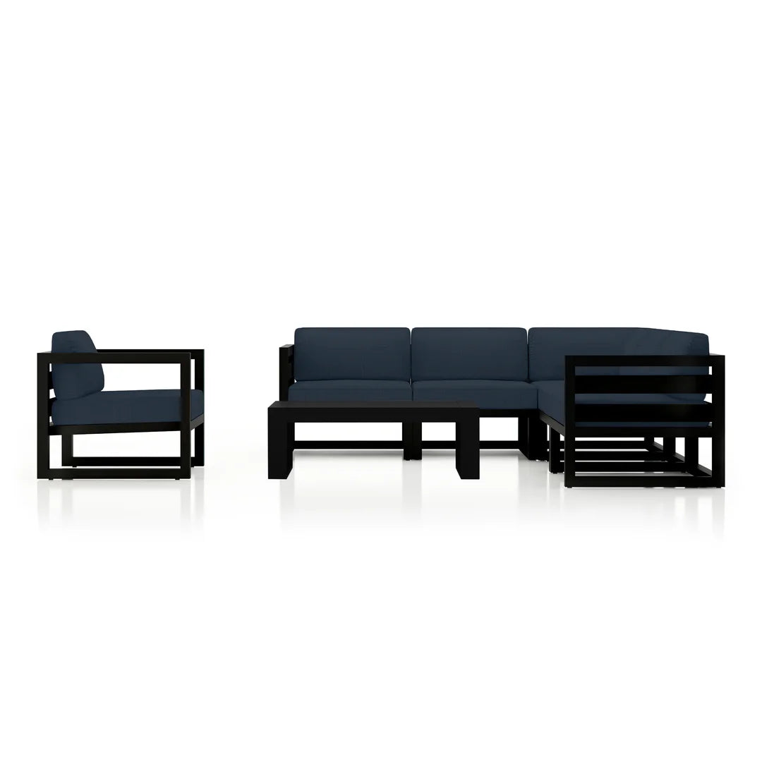 Avion 7 Piece Aluminum Sectional Set - Black - Spectrum Indigo