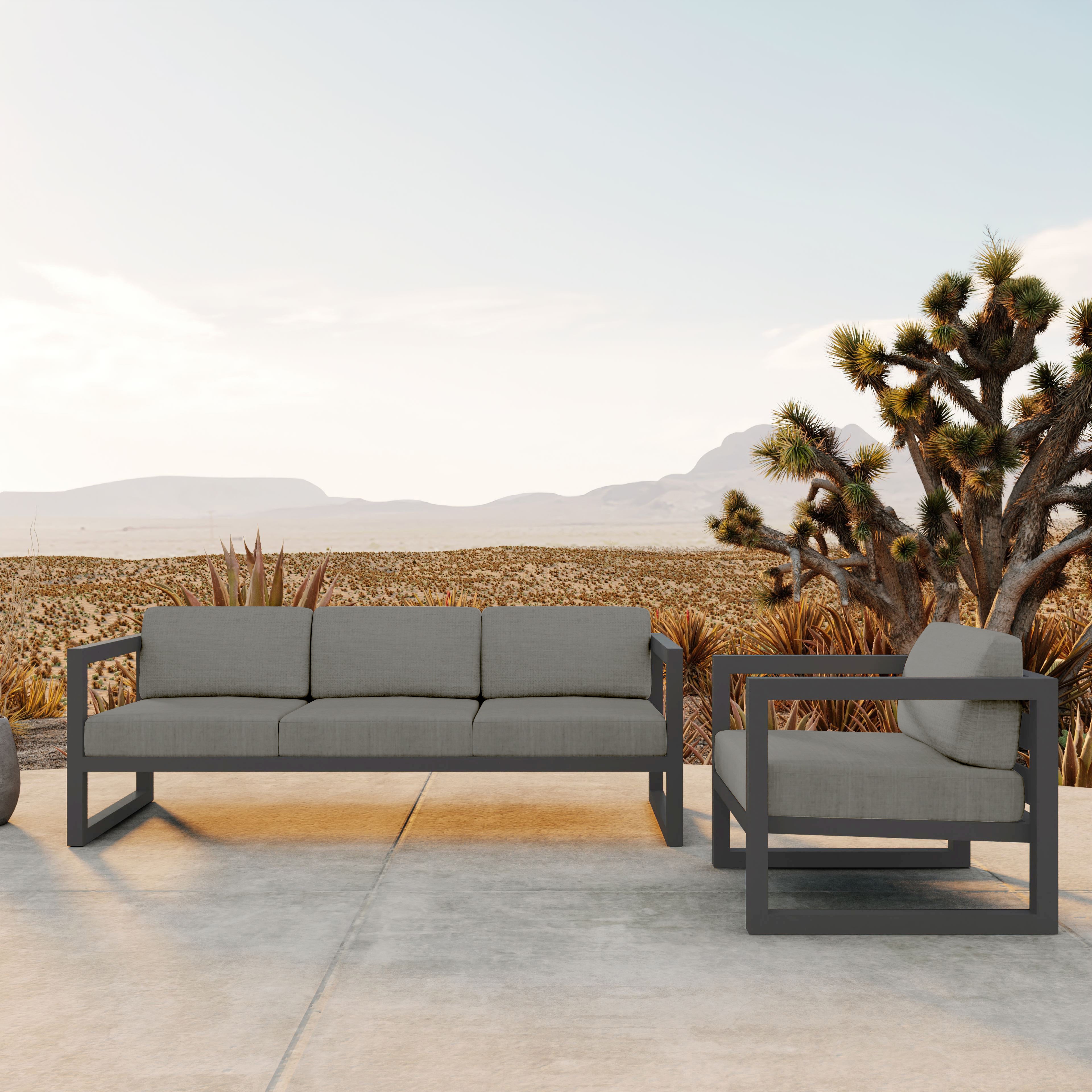 Avion 2 Piece Aluminum Sofa Set#Finish_Slate#Fabric_Canvas Charcoal