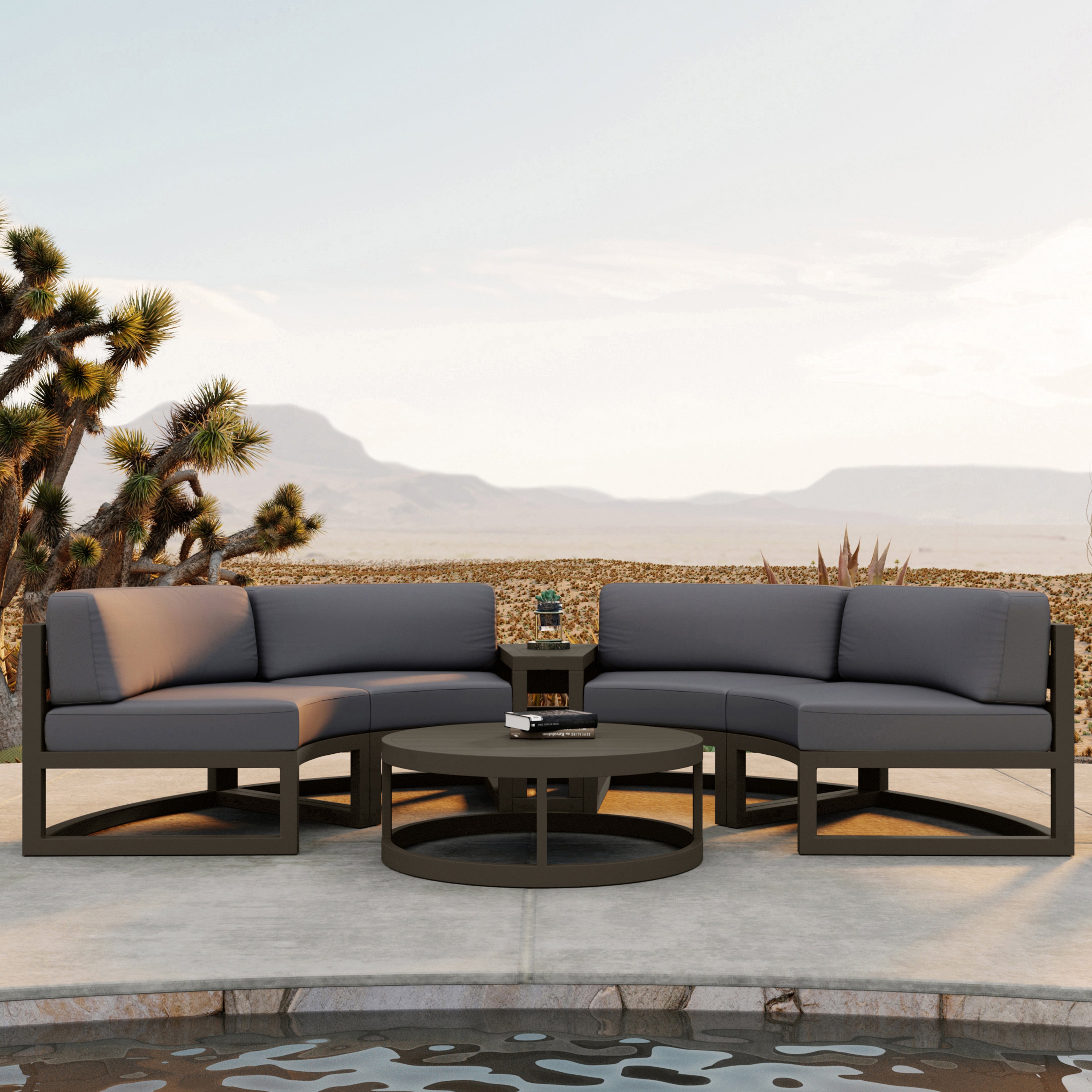 Avion 4 Piece Aluminum Curve Sectional Set#Finish_Slate#Fabric_Canvas Charcoal