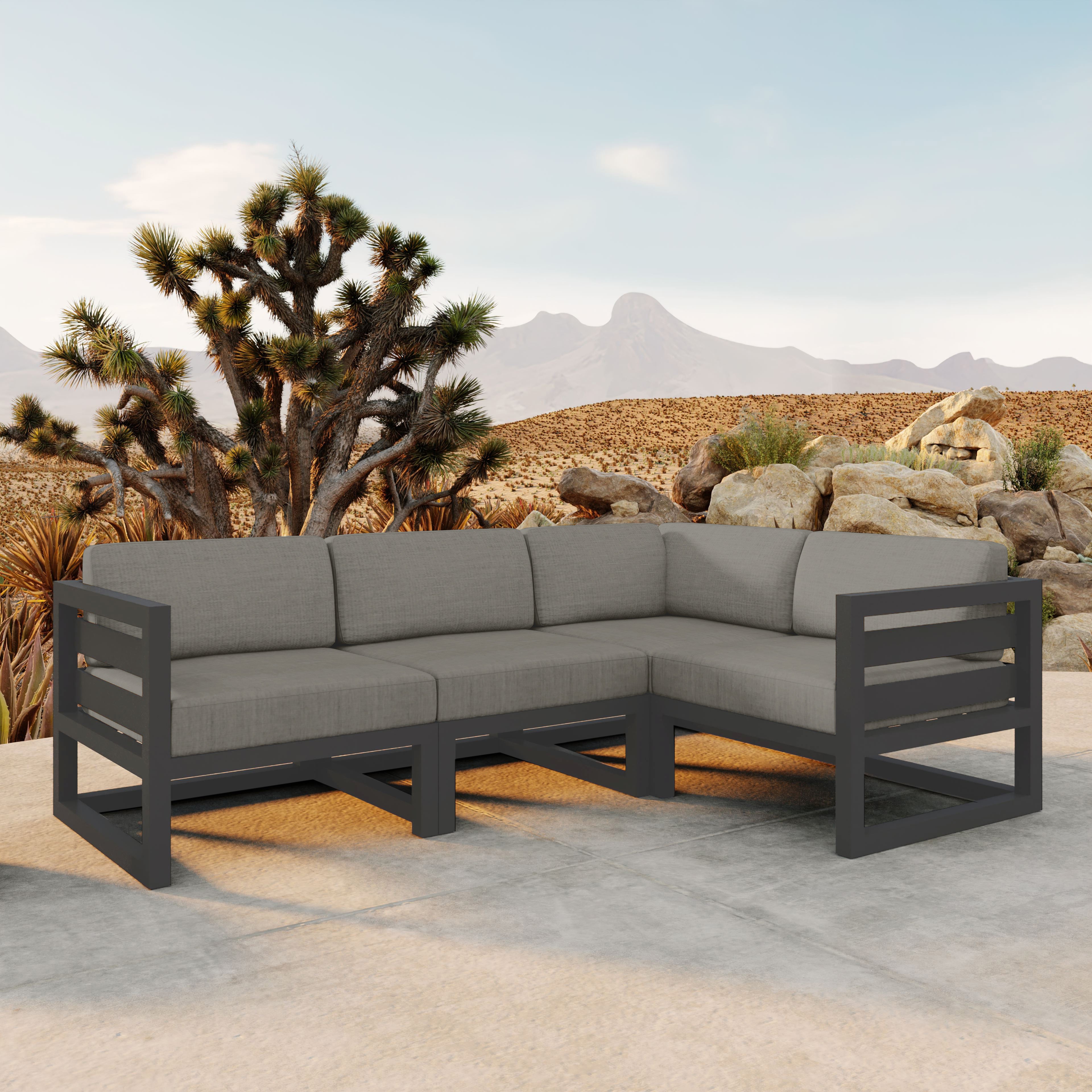 Avion 4 Piece Aluminum Sectional Set#Finish_Slate#Fabric_Canvas Charcoal