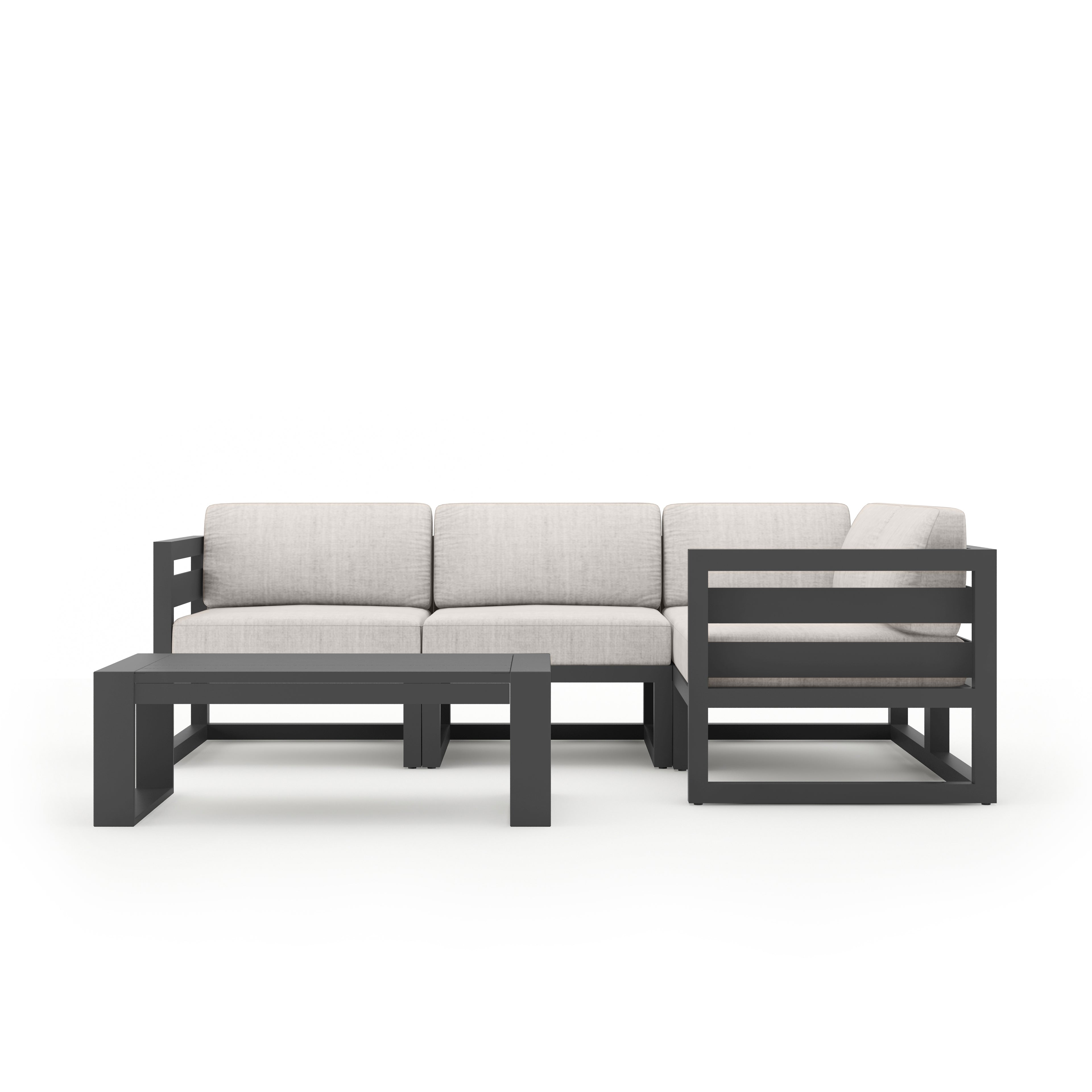 Avion 5 Piece Aluminum Sectional Set#Finish_Slate#Fabric_Cast Silver