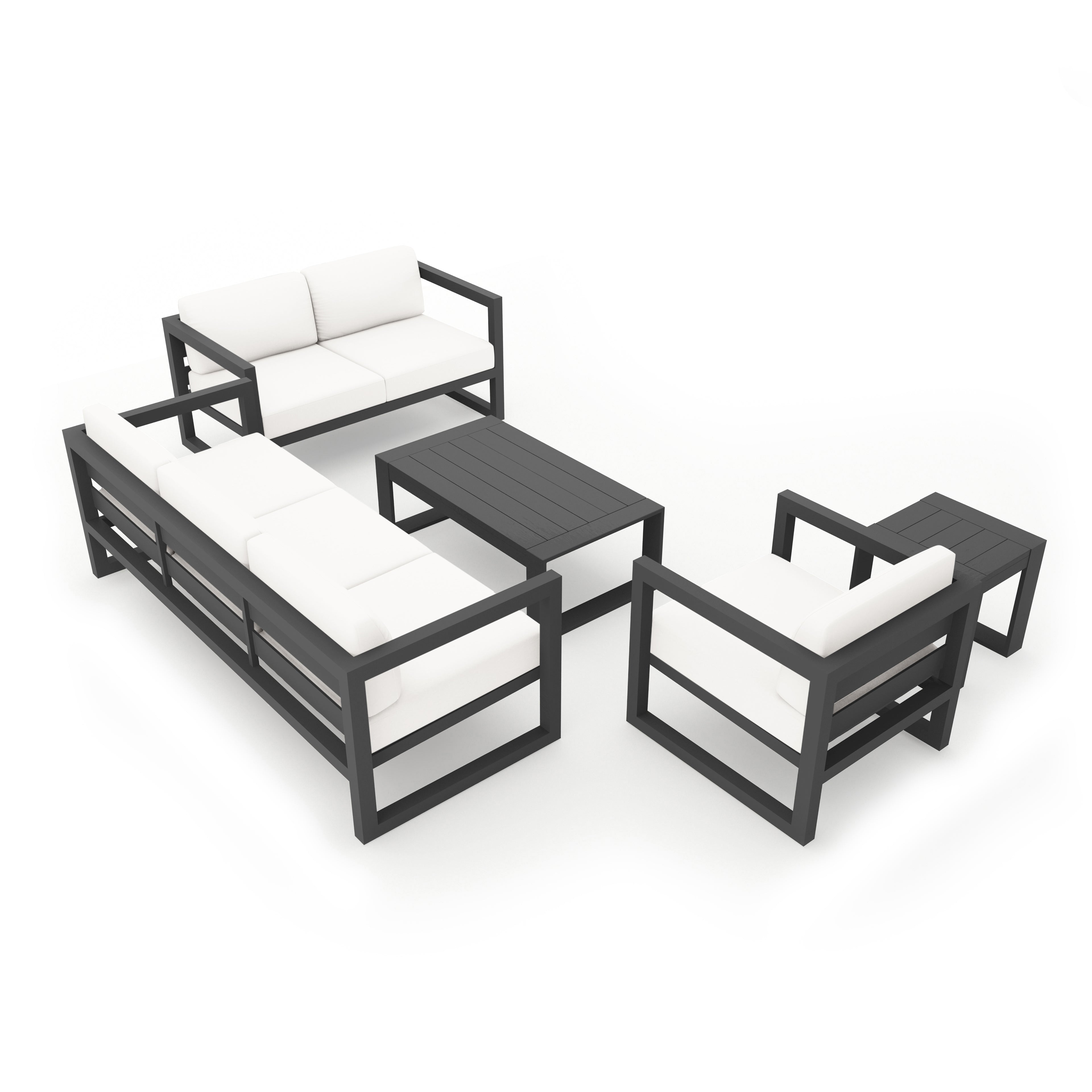 Avion 5 Piece Aluminum Sofa Set#Finish_Slate#Fabric_Canvas Natural