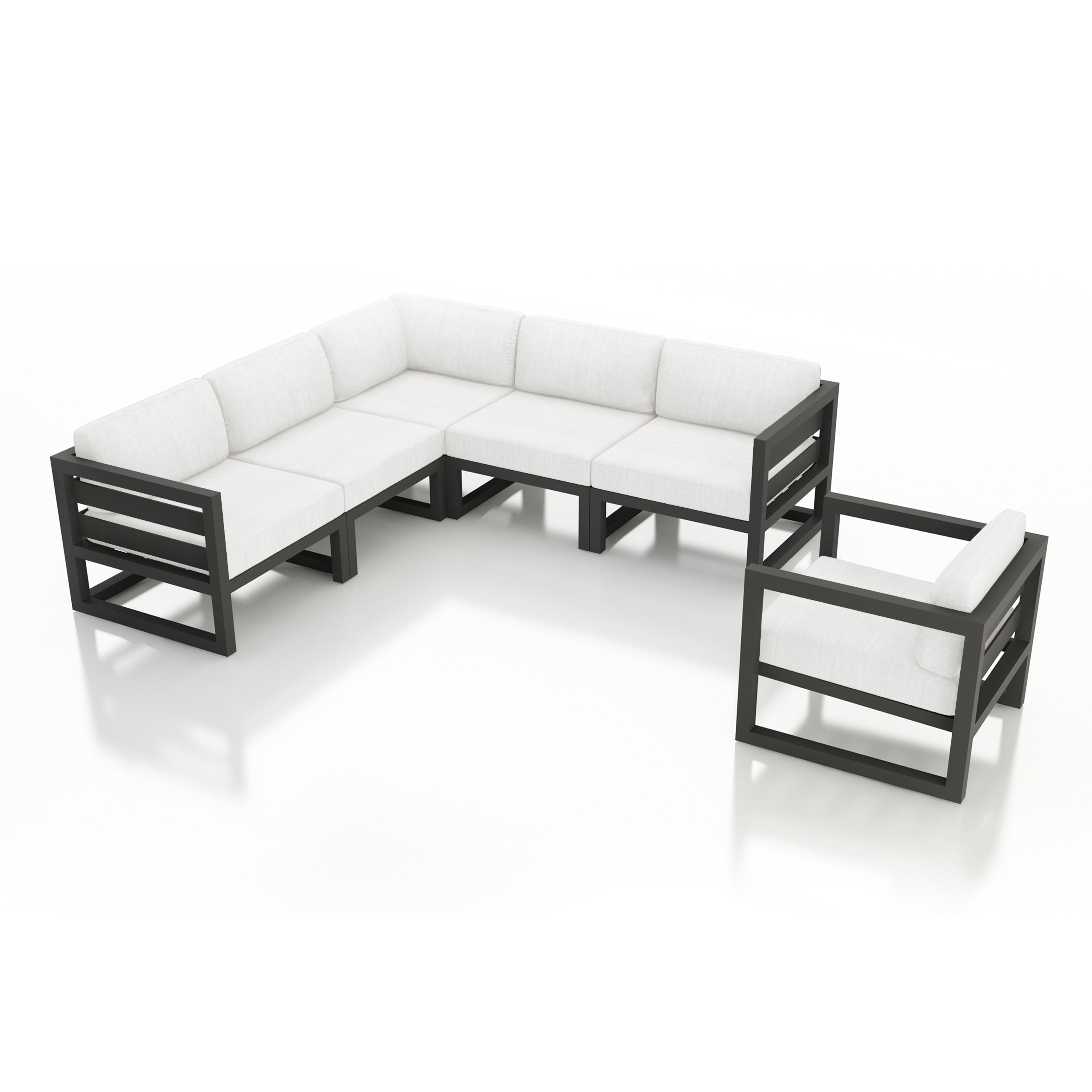 Avion 6 Piece Aluminum Sectional Set#Finish_Slate#Fabric_Canvas Natural