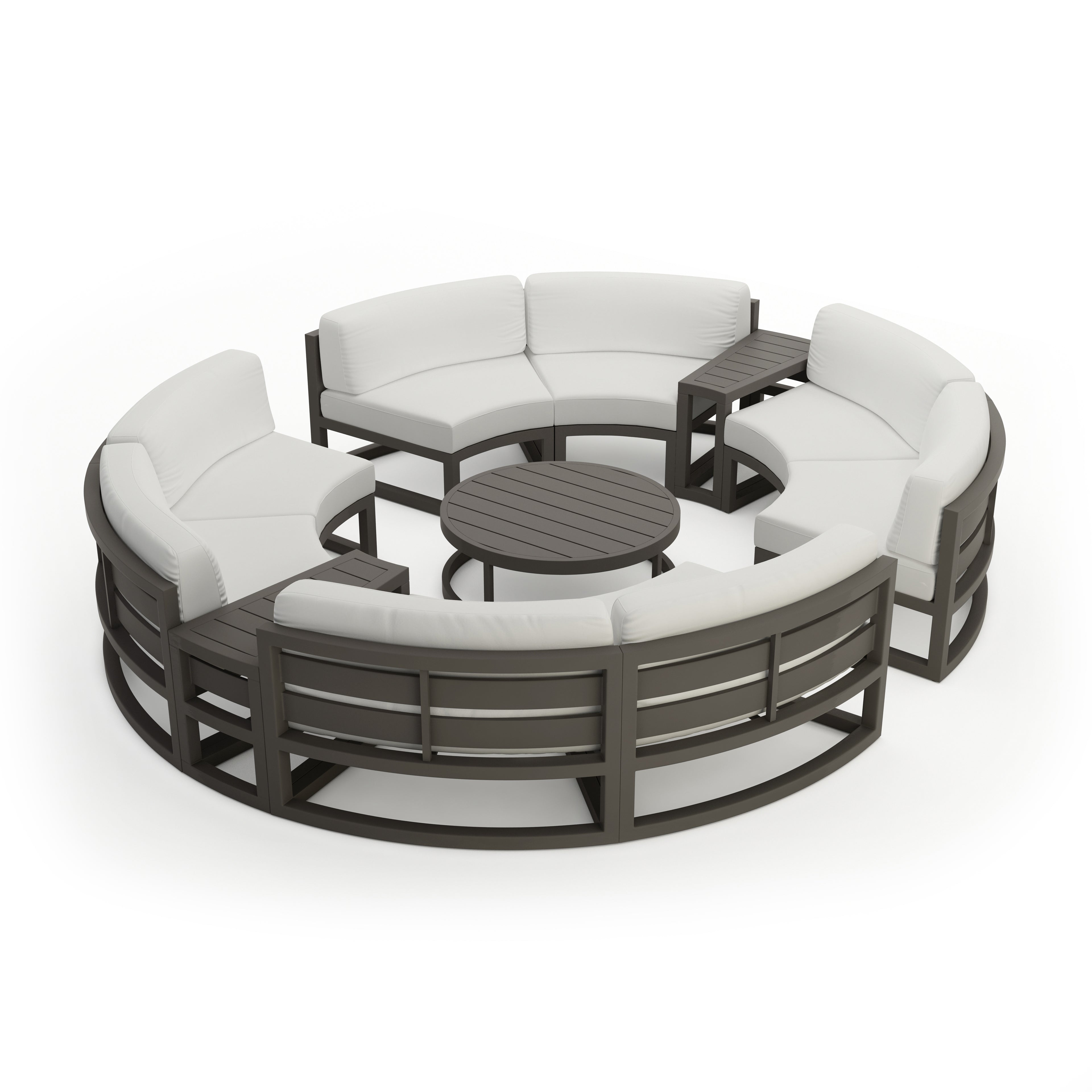 Avion 7 Piece Aluminum Curve Sectional Set#Finish_Slate#Fabric_Canvas Natural