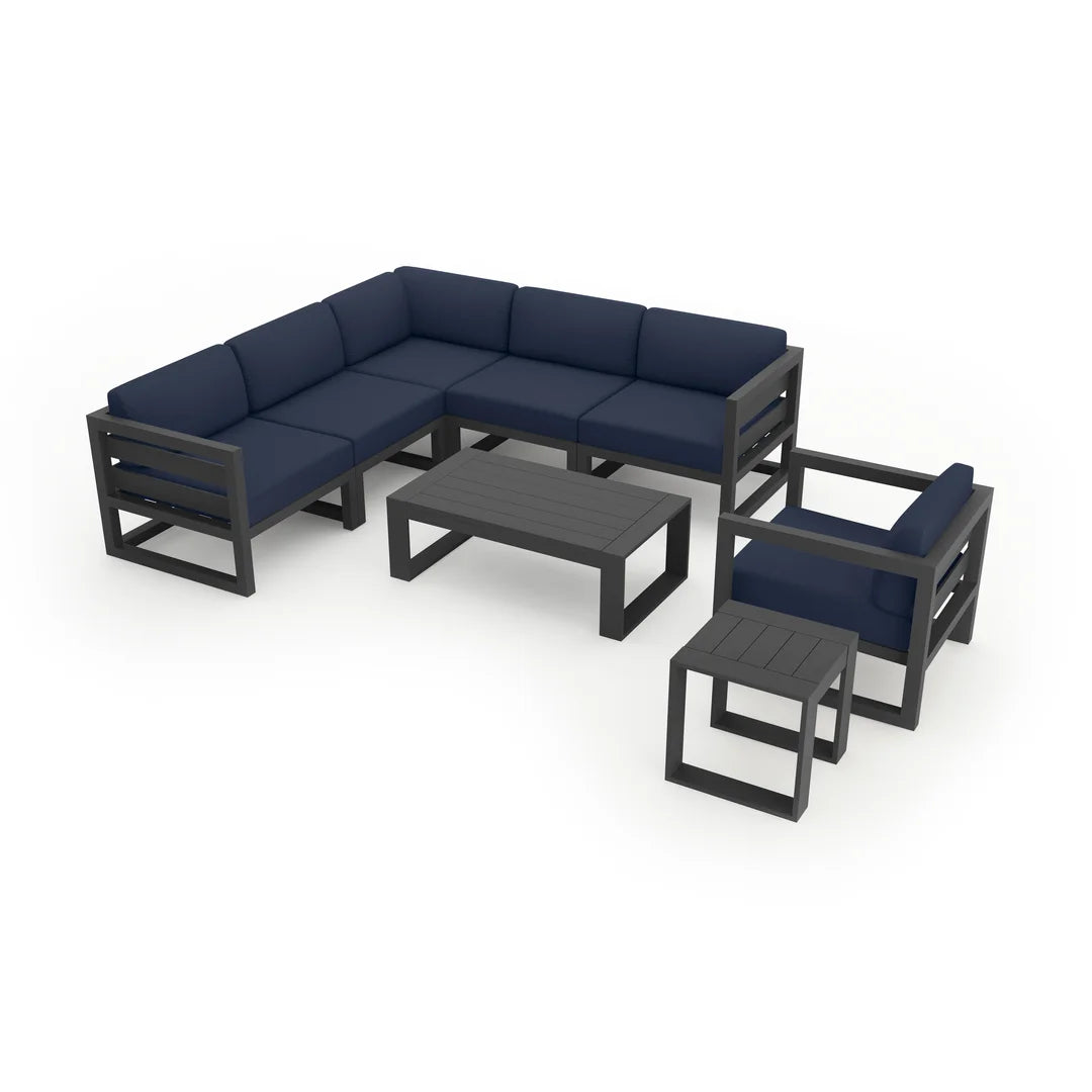 Avion 8 Piece Aluminum Sectional Set - Slate - Spectrum Indigo