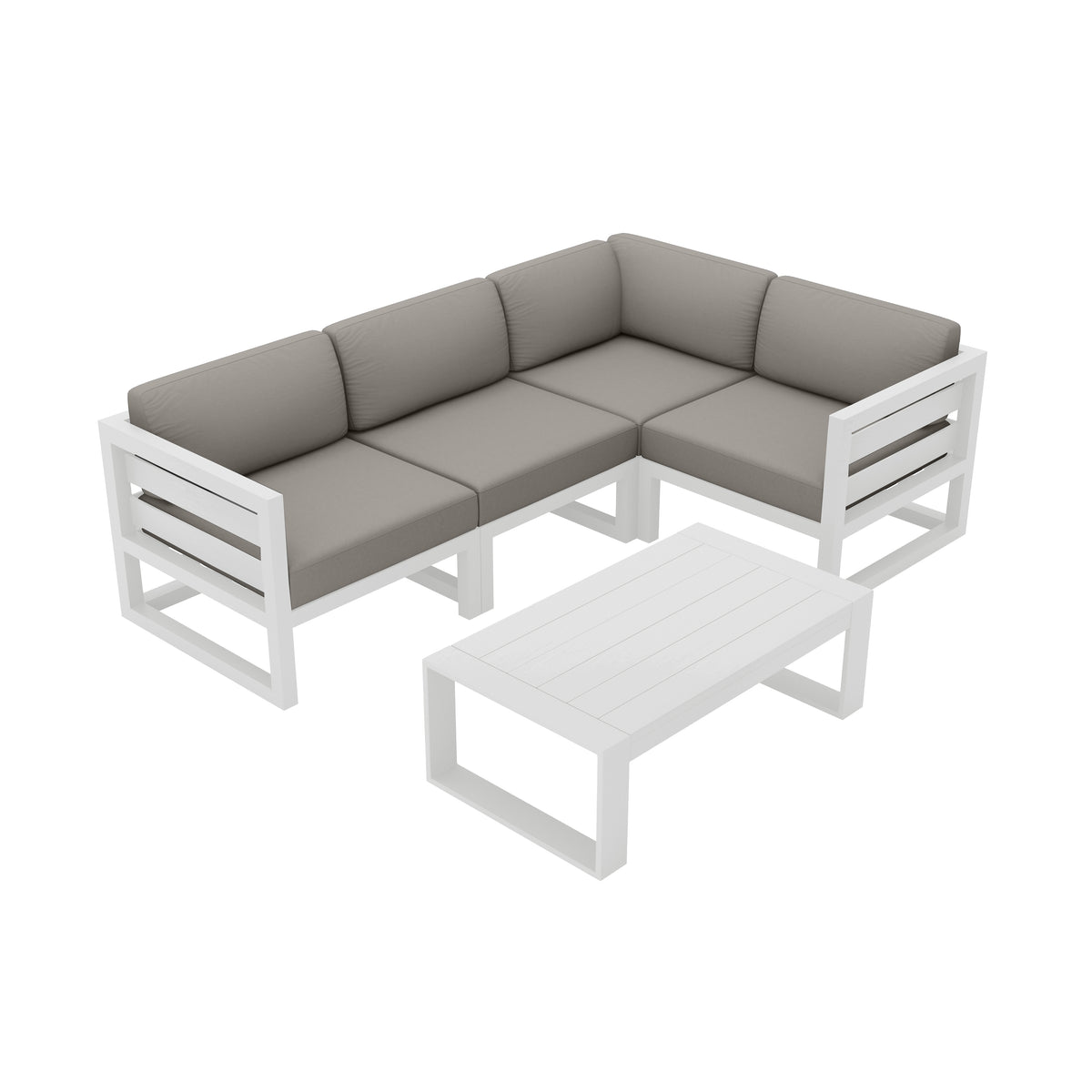 Avion 5 Piece Aluminum Sectional Set#Finish_White#Fabric_Canvas Charcoal
