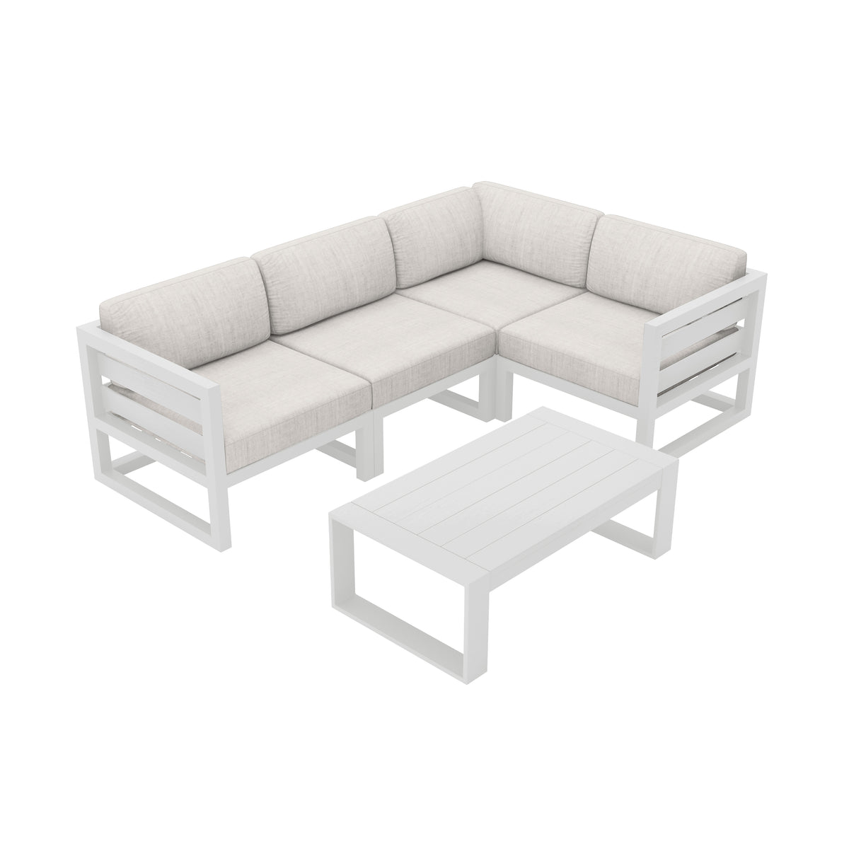 Avion 5 Piece Aluminum Sectional Set#Finish_White#Fabric_Cast Silver