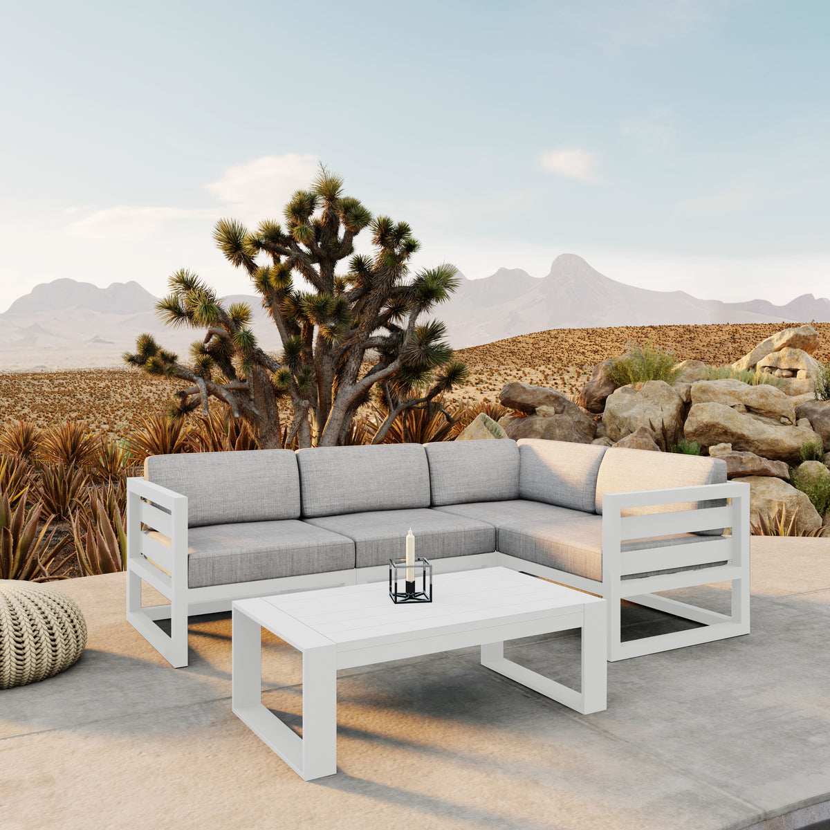 Avion 5 Piece Aluminum Sectional Set#Finish_White#Fabric_Cast Silver