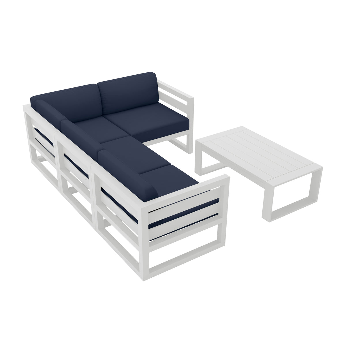 Avion 5 Piece Aluminum Sectional Set#Finish_White#Fabric_Spectrum Indigo