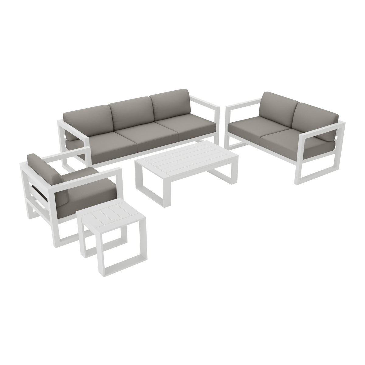 Avion 5 Piece Aluminum Sofa Set#Finish_White#Fabric_Canvas Charcoal