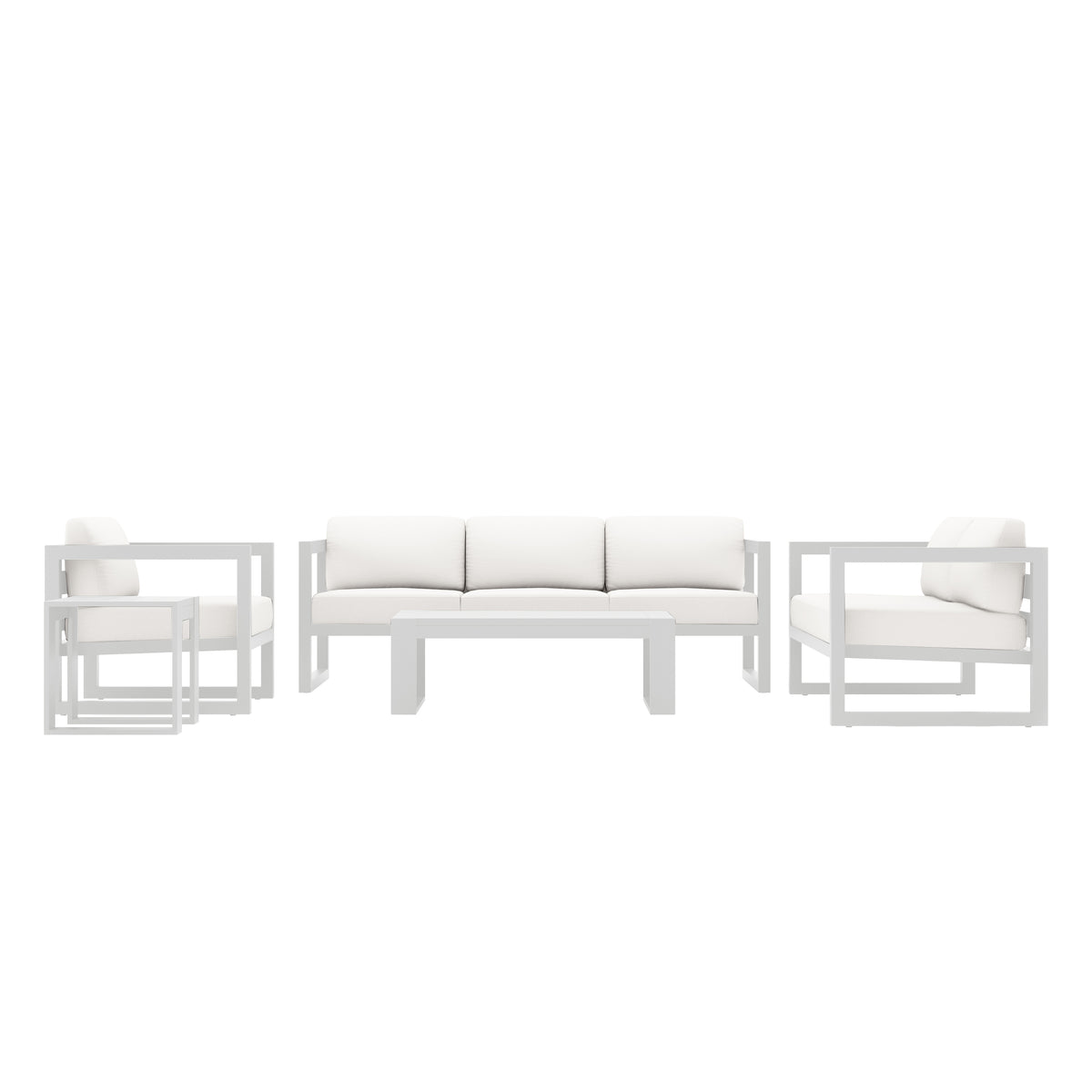 Avion 5 Piece Aluminum Sofa Set#Finish_White#Fabric_Canvas Natural