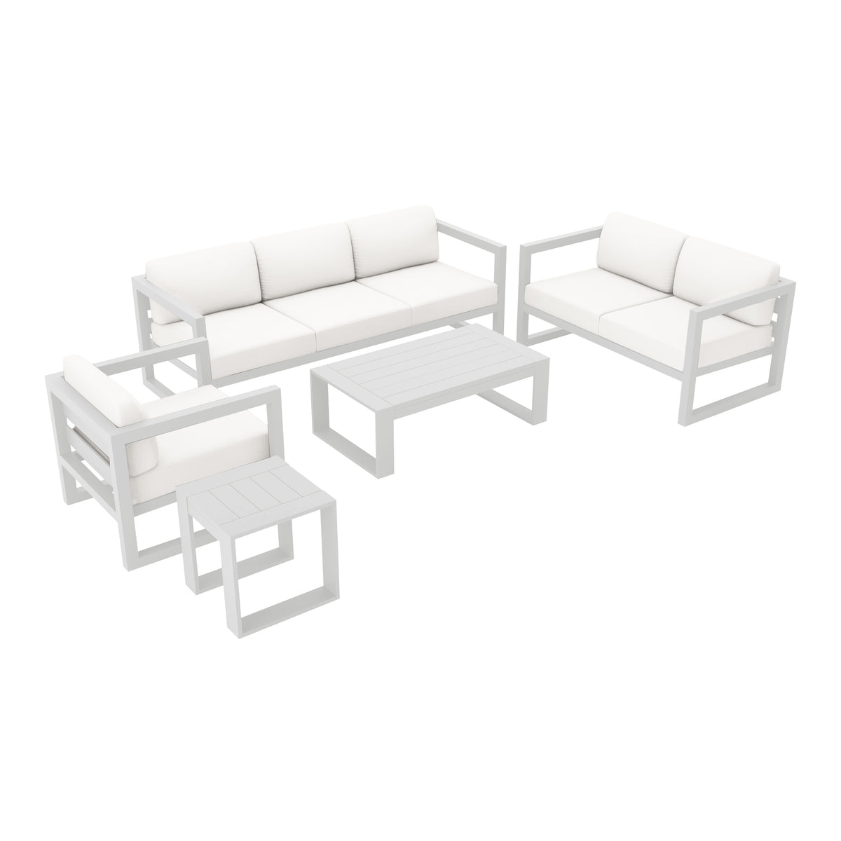 Avion 5 Piece Aluminum Sofa Set#Finish_White#Fabric_Canvas Natural