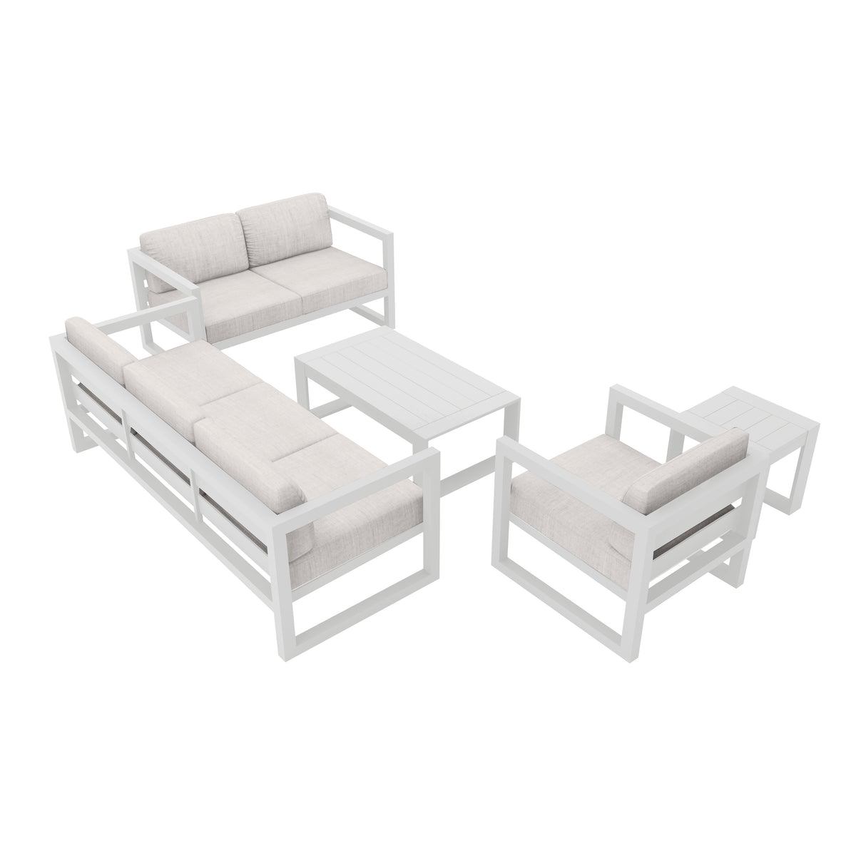 Avion 5 Piece Aluminum Sofa Set#Finish_White#Fabric_Cast Silver