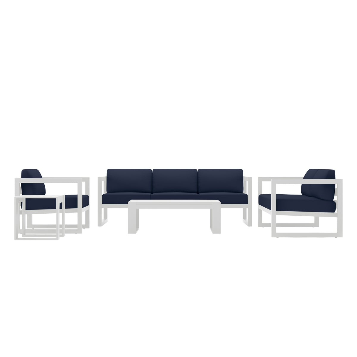 Avion 5 Piece Aluminum Sofa Set#Finish_White#Fabric_Spectrum Indigo