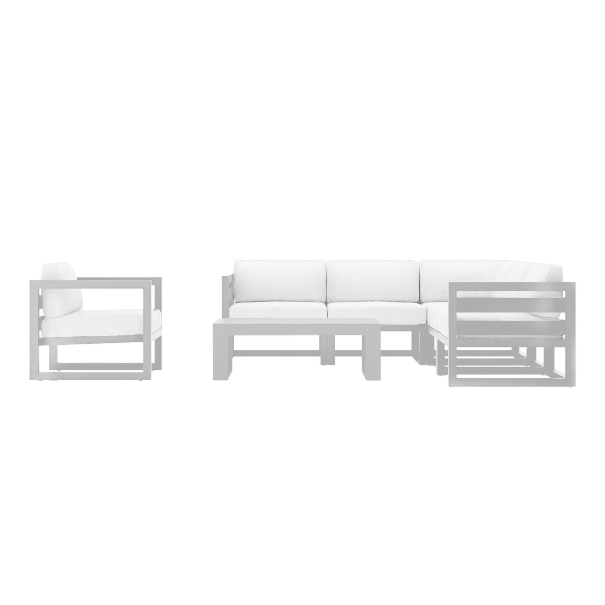 Avion 7 Piece Aluminum Sectional Set#Finish_White#Fabric_Canvas Natural