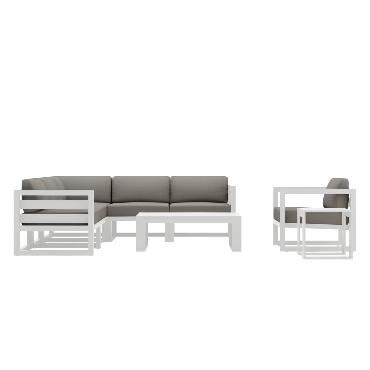 Avion 8 Piece Aluminum Sectional Set#Finish_White#Fabric_Canvas Charcoal