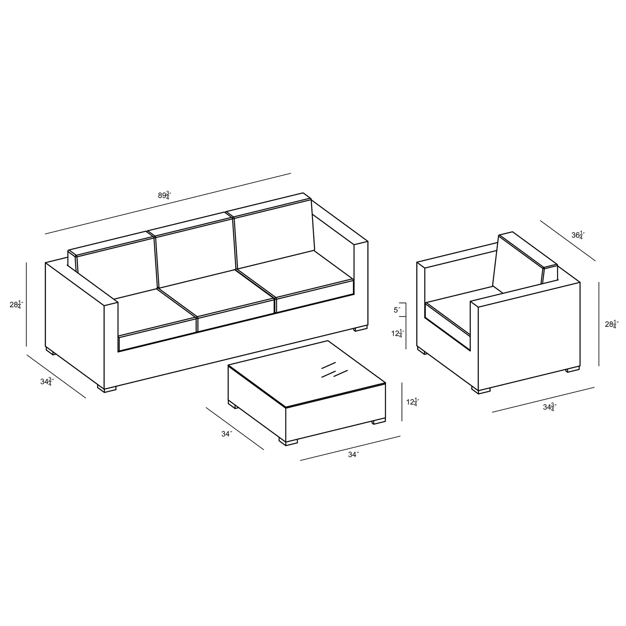 Harmonia Living District 3 Piece Aluminum Sofa Set 52