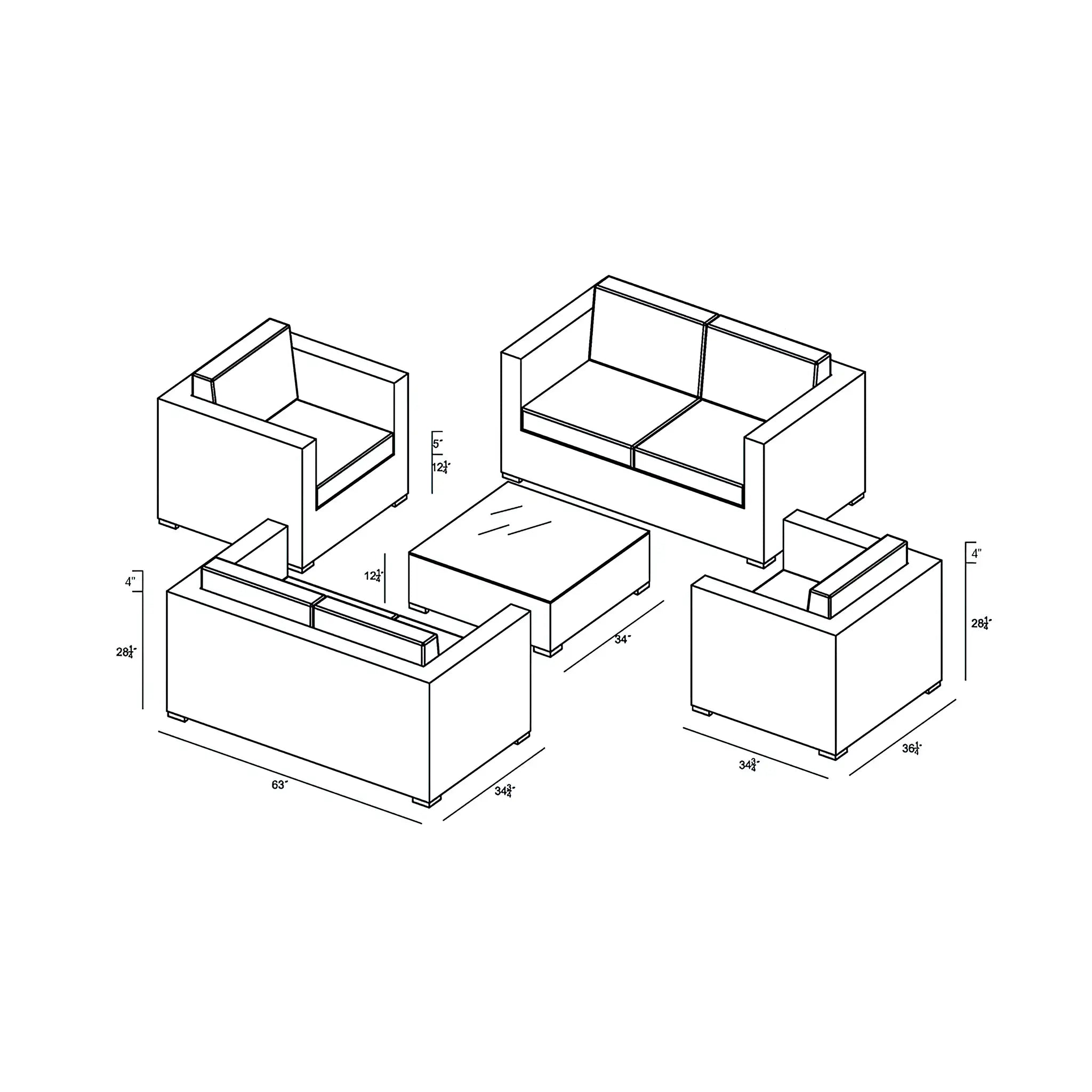 Harmonia Living District 5 Piece Aluminum Double Loveseat Set 61