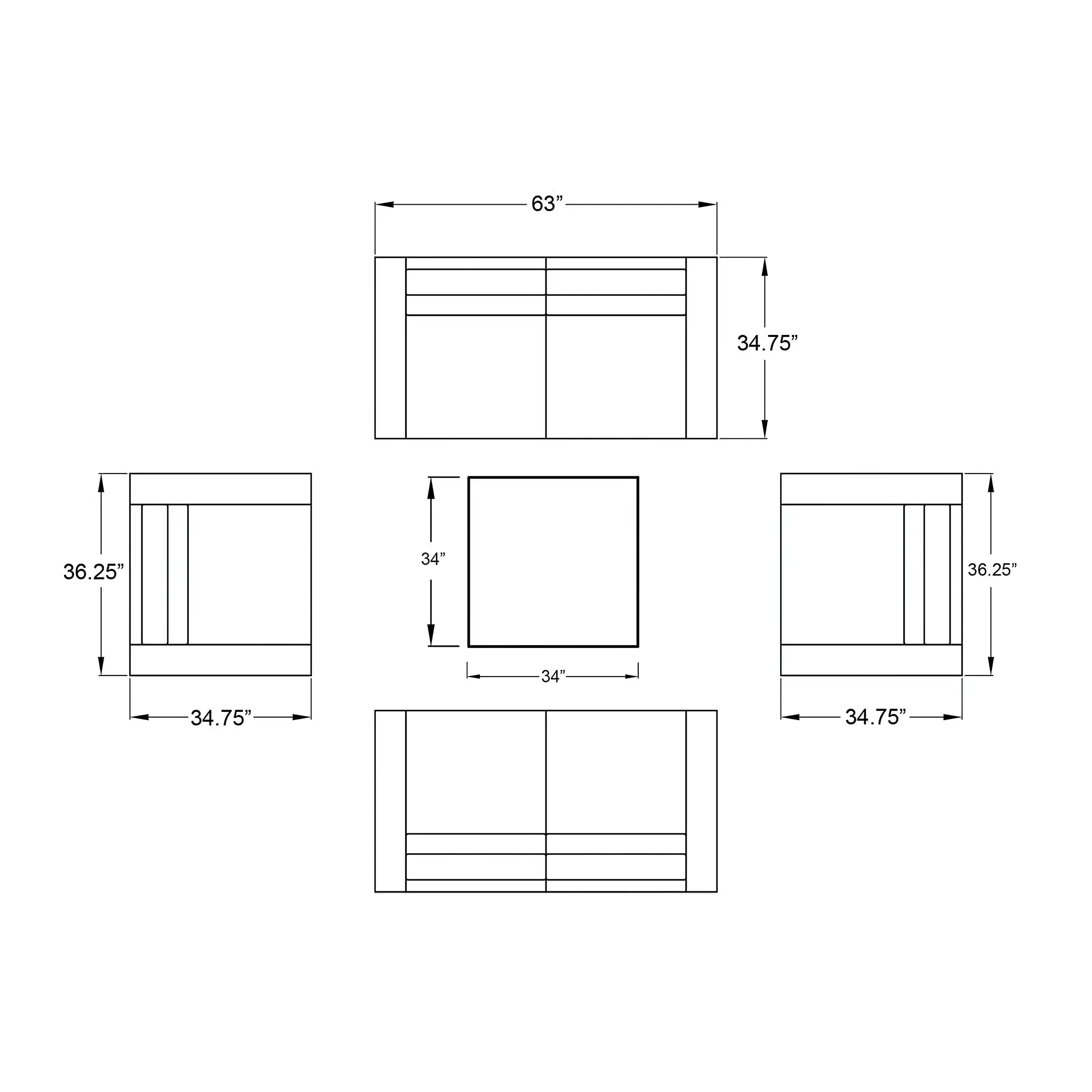 Harmonia Living District 5 Piece Aluminum Double Loveseat Set 62