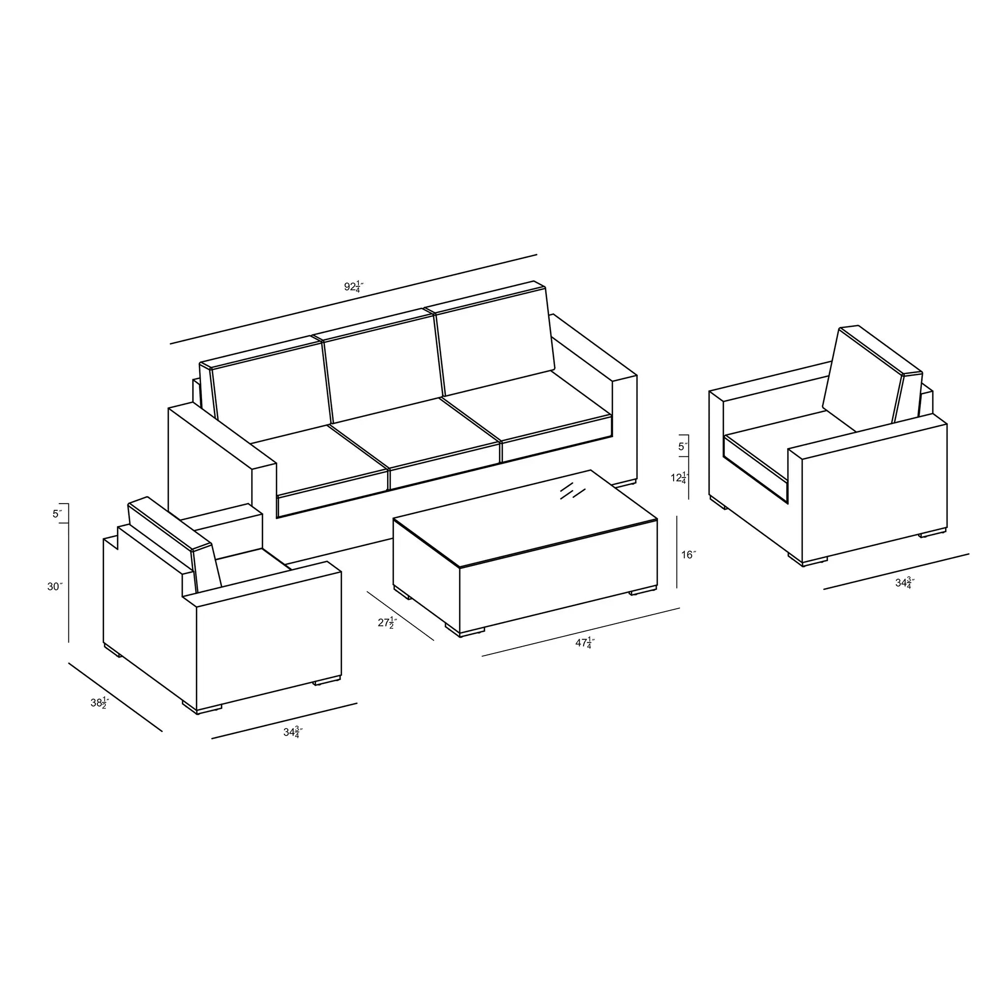 Harmonia Living Dune 4 Piece Aluminum Sofa Club Chair Set 88