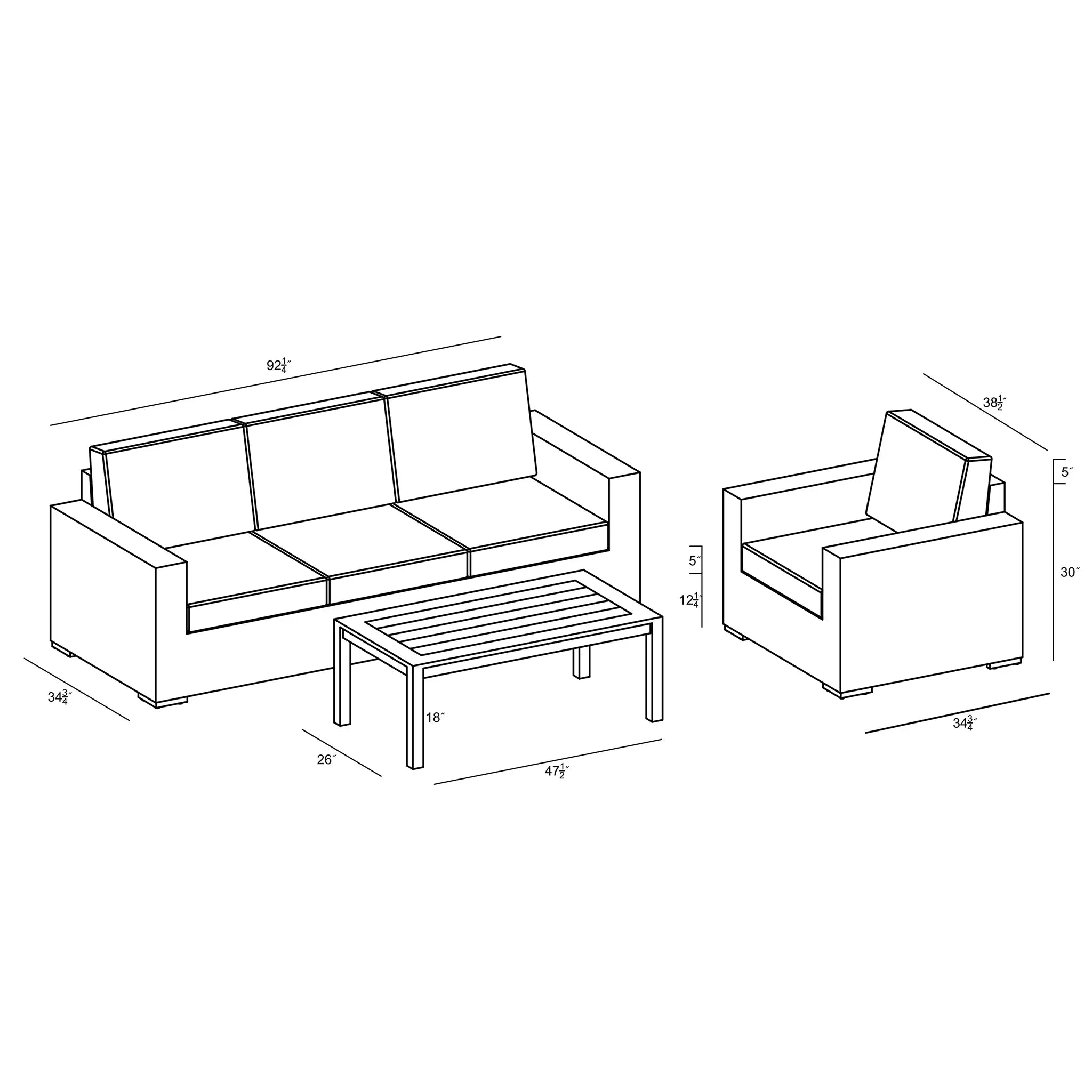 Harmonia Living Dune Teak 3 Piece Aluminum Sofa Set 88