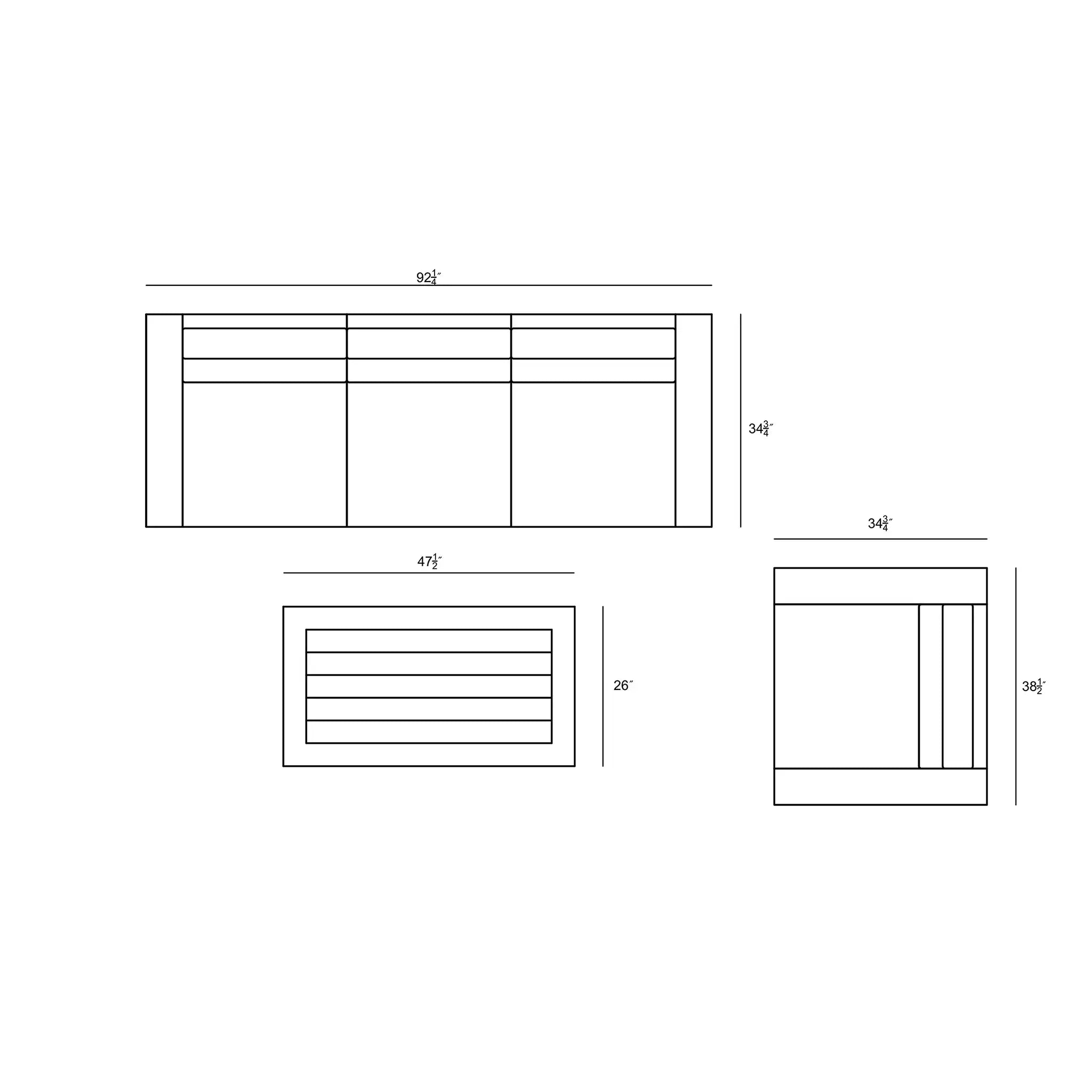 Harmonia Living Dune Teak 3 Piece Aluminum Sofa Set 89