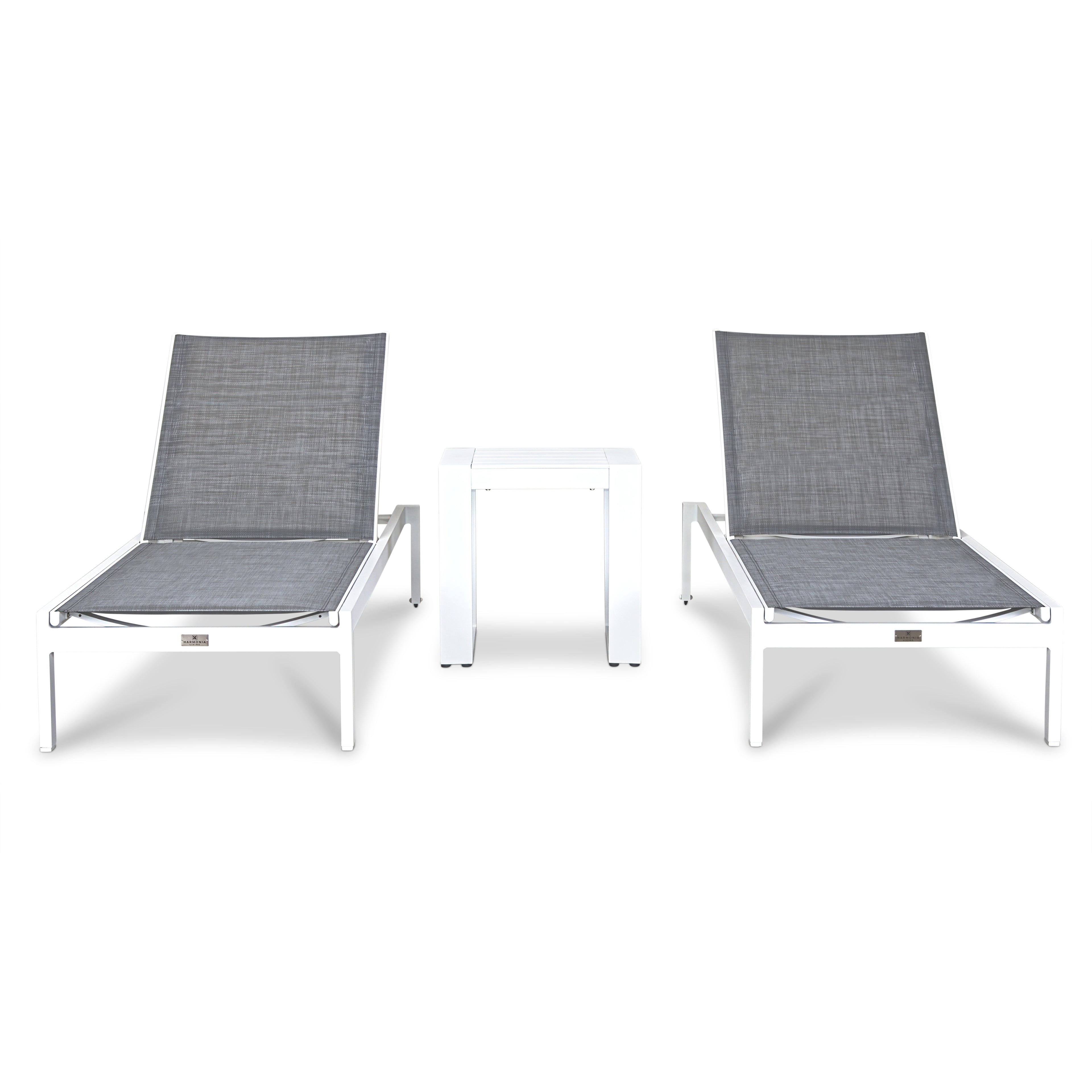 Lift 3 Piece Aluminum Chaise Lounge Set#Finish_White