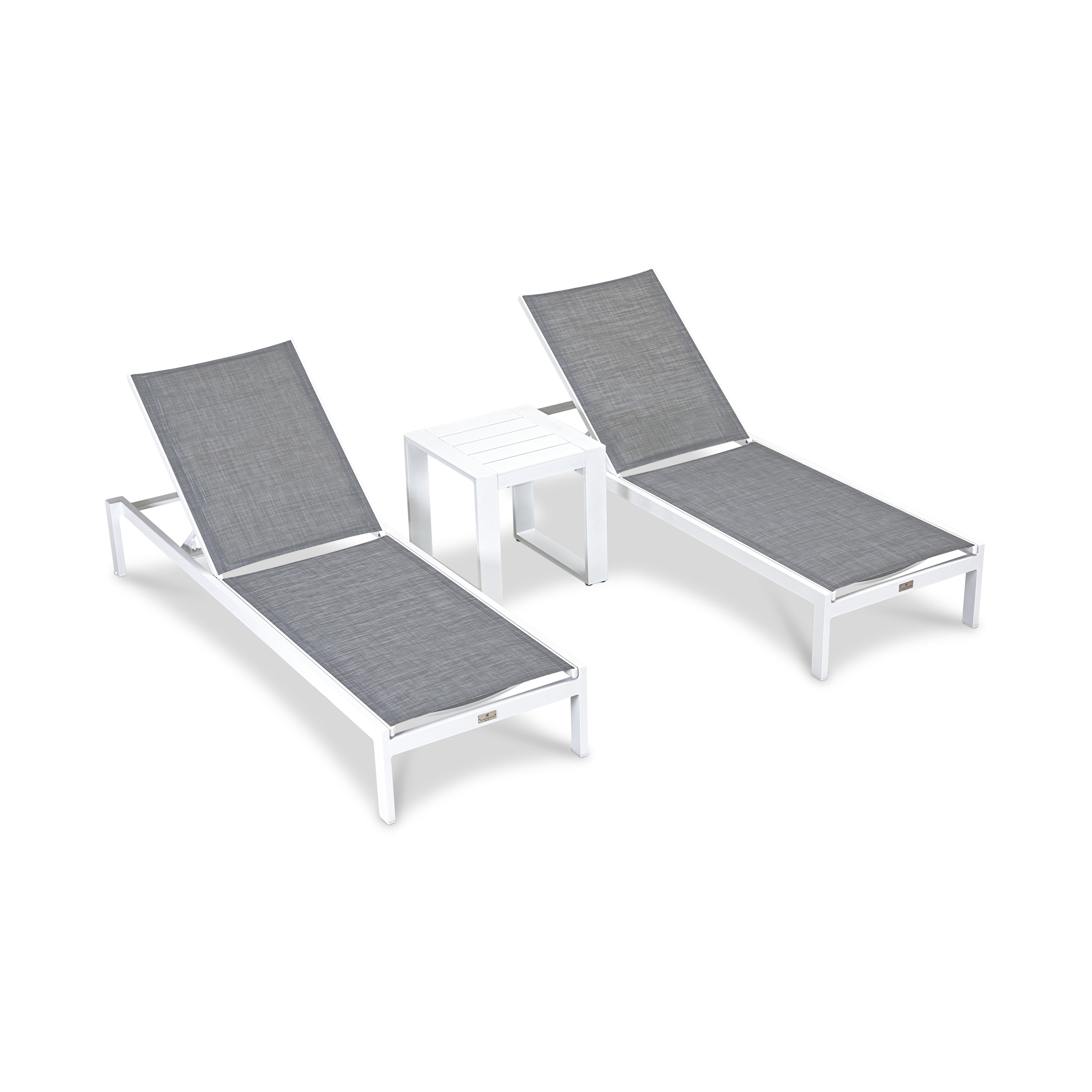 Lift 3 Piece Aluminum Chaise Lounge Set#Finish_White