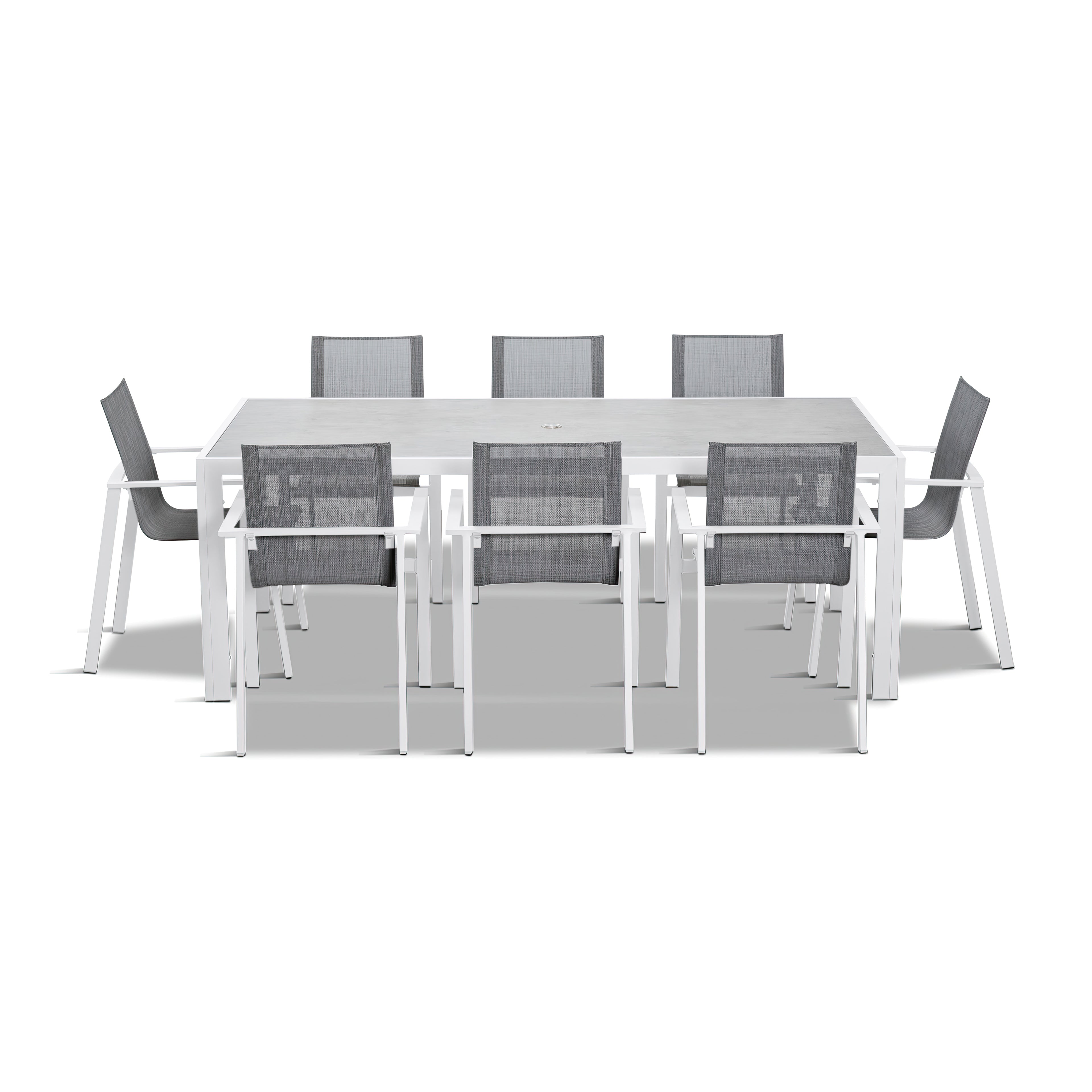 Lift 9 Piece Aluminum Dining Set#Finish_White