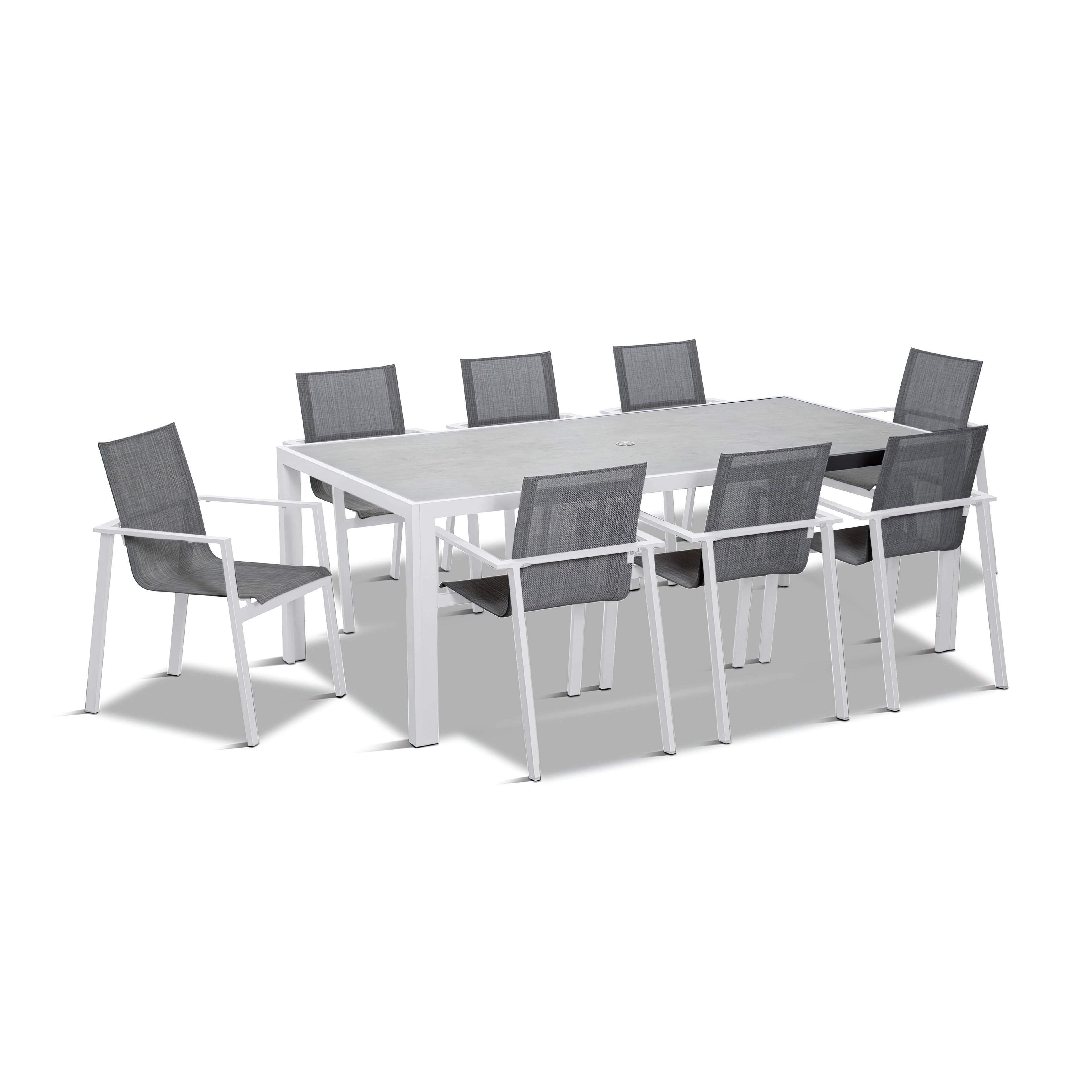 Lift 9 Piece Aluminum Dining Set#Finish_White