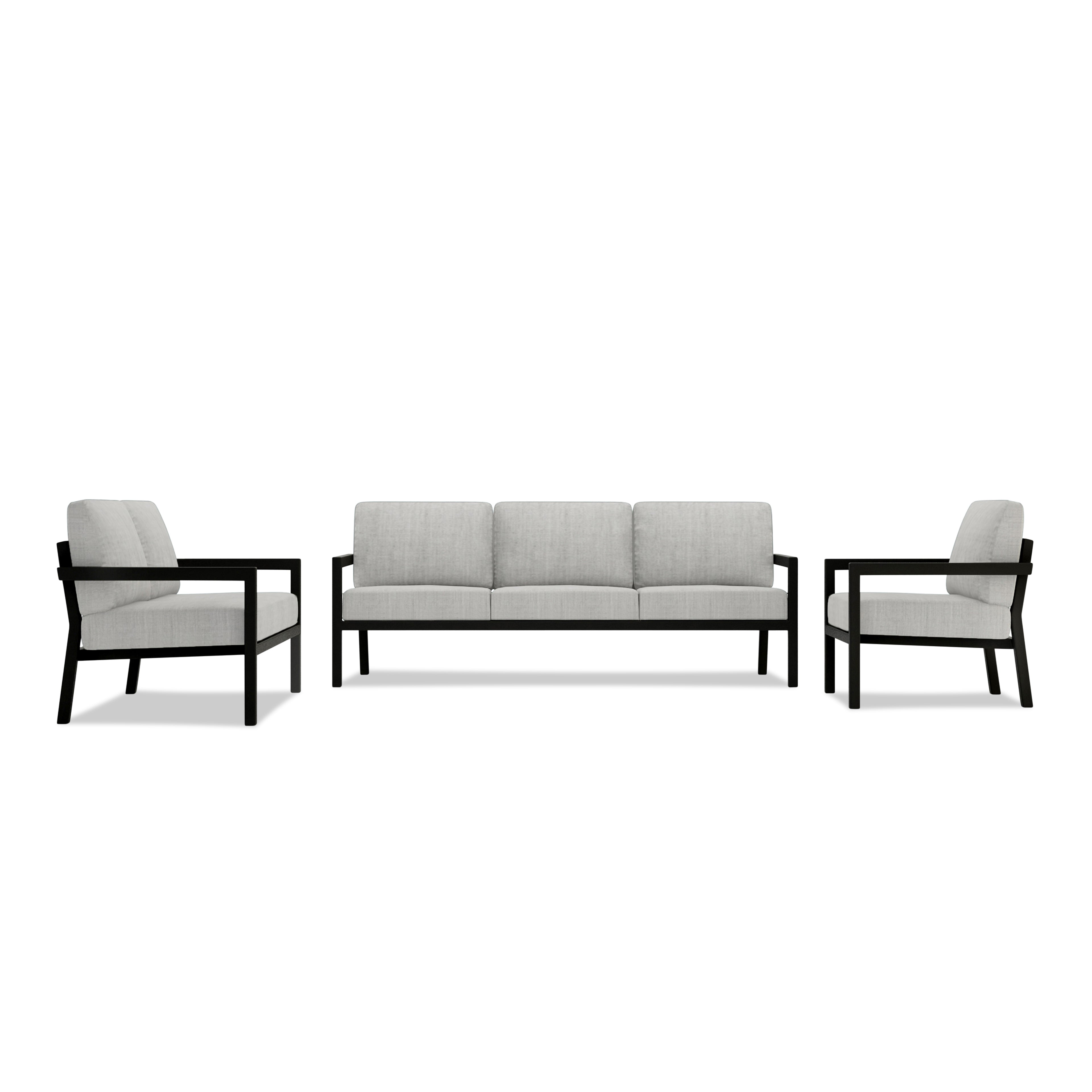 Pacifica 3 Piece Sofa Loveseat Set#Finish_Black#Fabric_Cast Silver