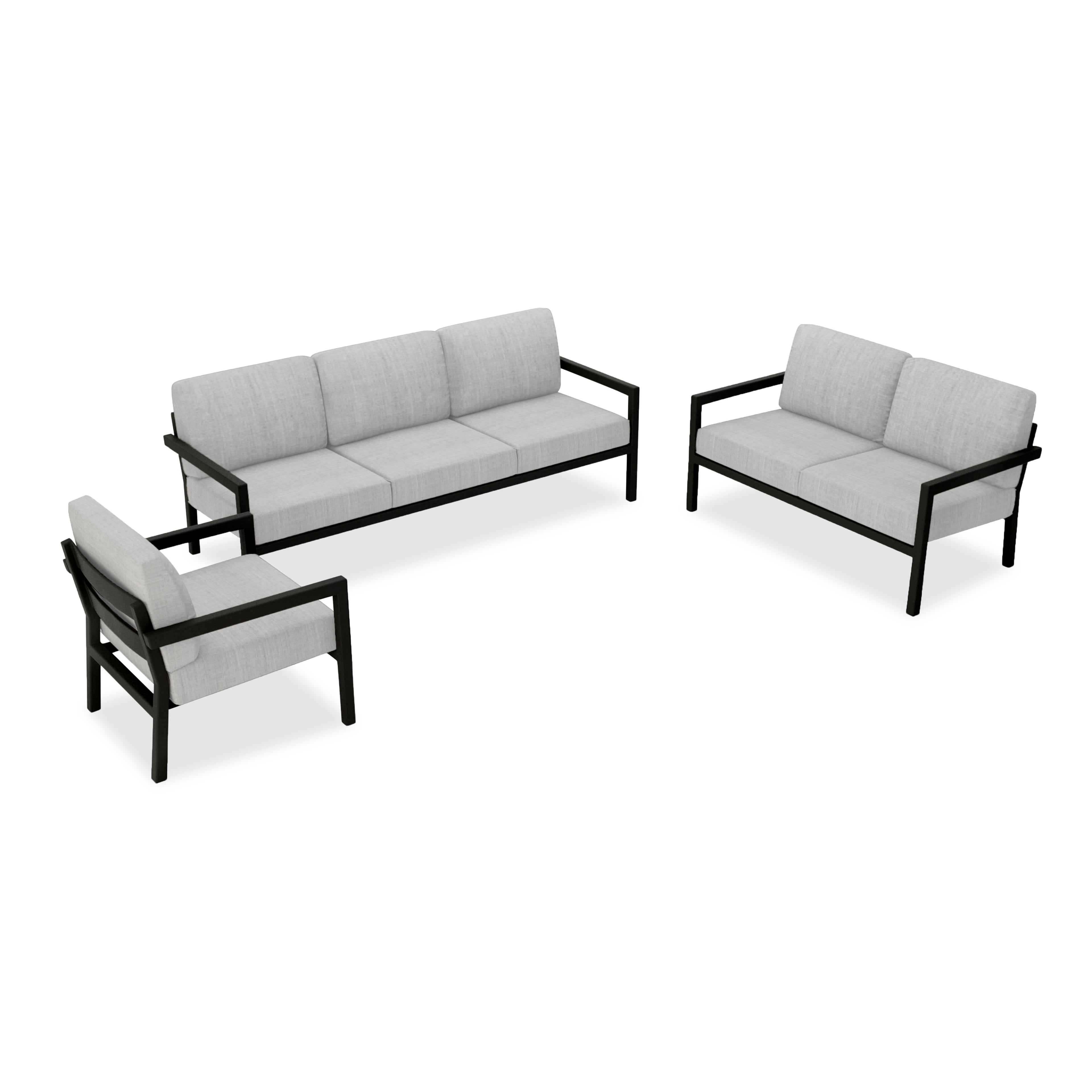 Pacifica 3 Piece Sofa Loveseat Set#Finish_Black#Fabric_Cast Silver